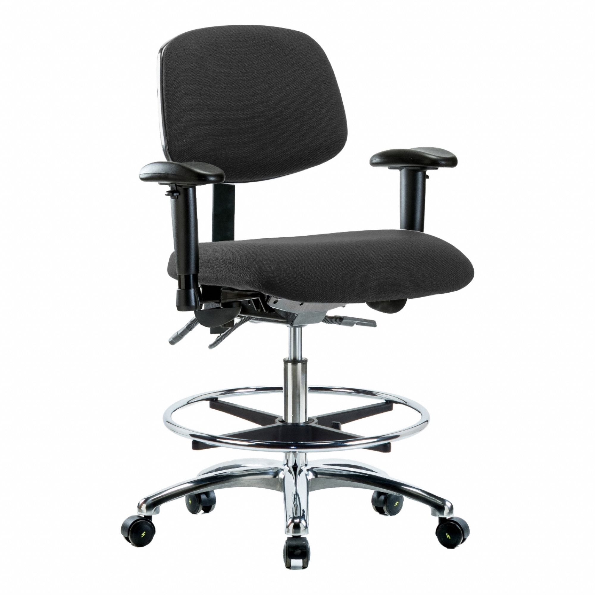 ESD Task Chair: Fabric, Arms Included, Ht Range 21 1/2 in to 29 in, 18 1/2 in Seat Wd, 17 in Seat Dp
