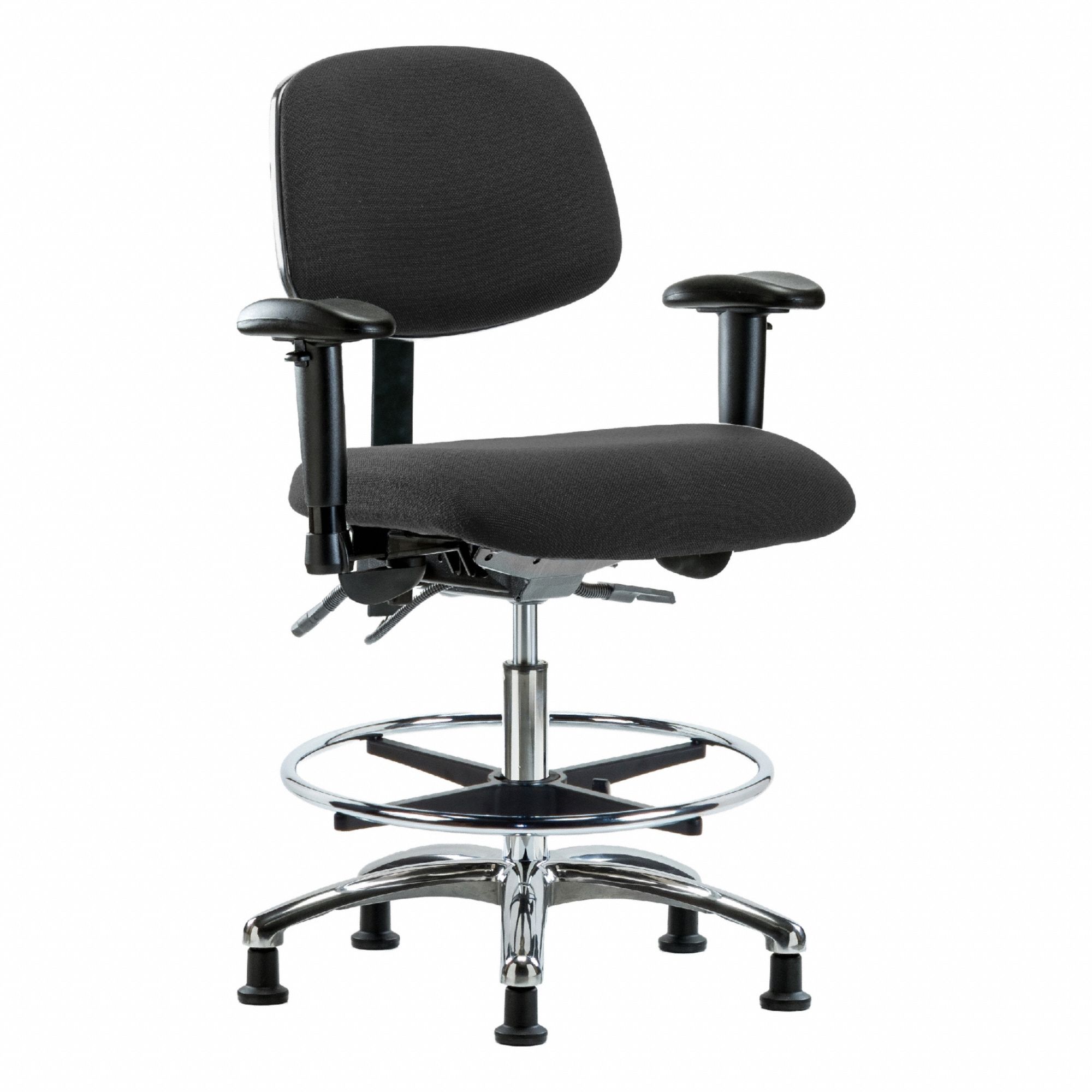 ESD Task Chair: Fabric, Arms Included, Ht Range 21 1/2 in to 29 in, 18 1/2 in Seat Wd, 17 in Seat Dp