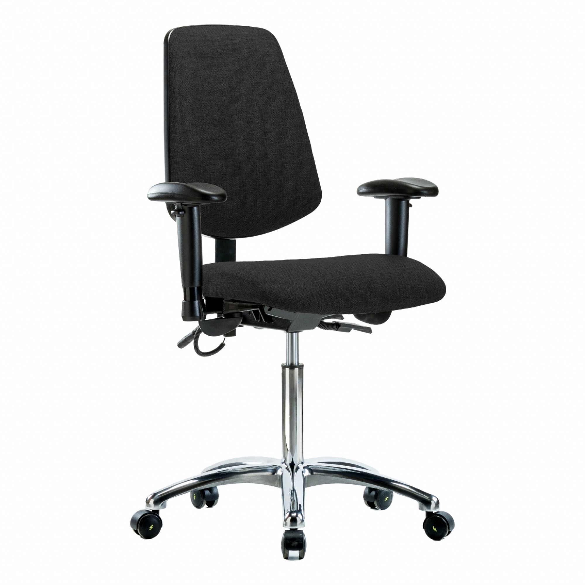 ESD Task Chair: Fabric, Arms Included, Ht Range 21 1/2 in to 29 in, 18 1/2 in Seat Wd, 17 in Seat Dp