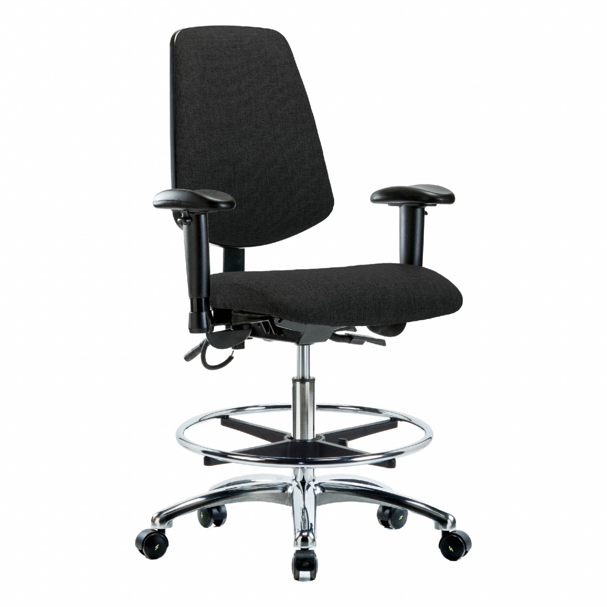 ESD Task Chair: Fabric, Arms Included, Ht Range 21 1/2 in to 29 in, 18 1/2 in Seat Wd, 17 in Seat Dp