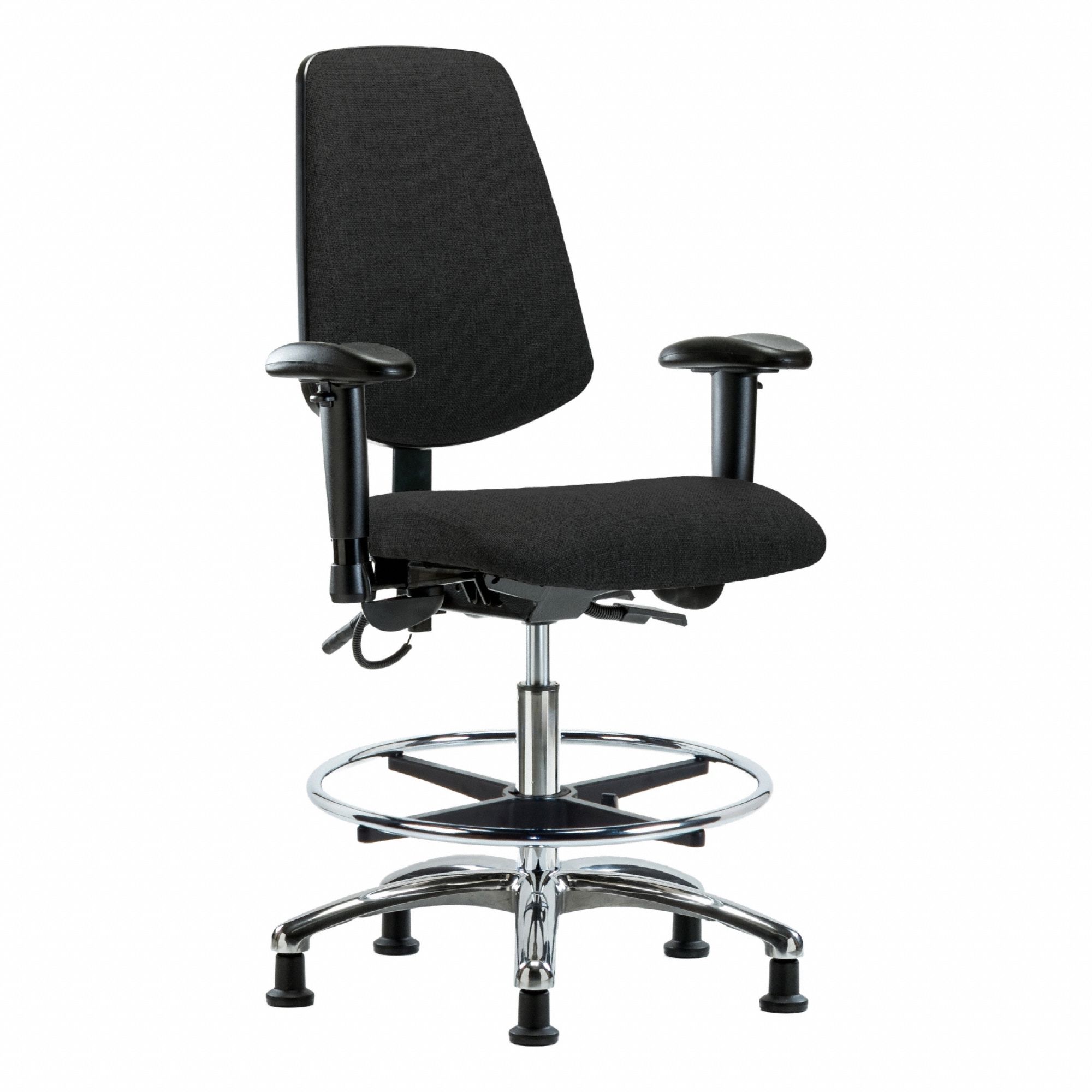 ESD Task Chair: Fabric, Arms Included, Ht Range 21 1/2 in to 29 in, 18 1/2 in Seat Wd, 17 in Seat Dp