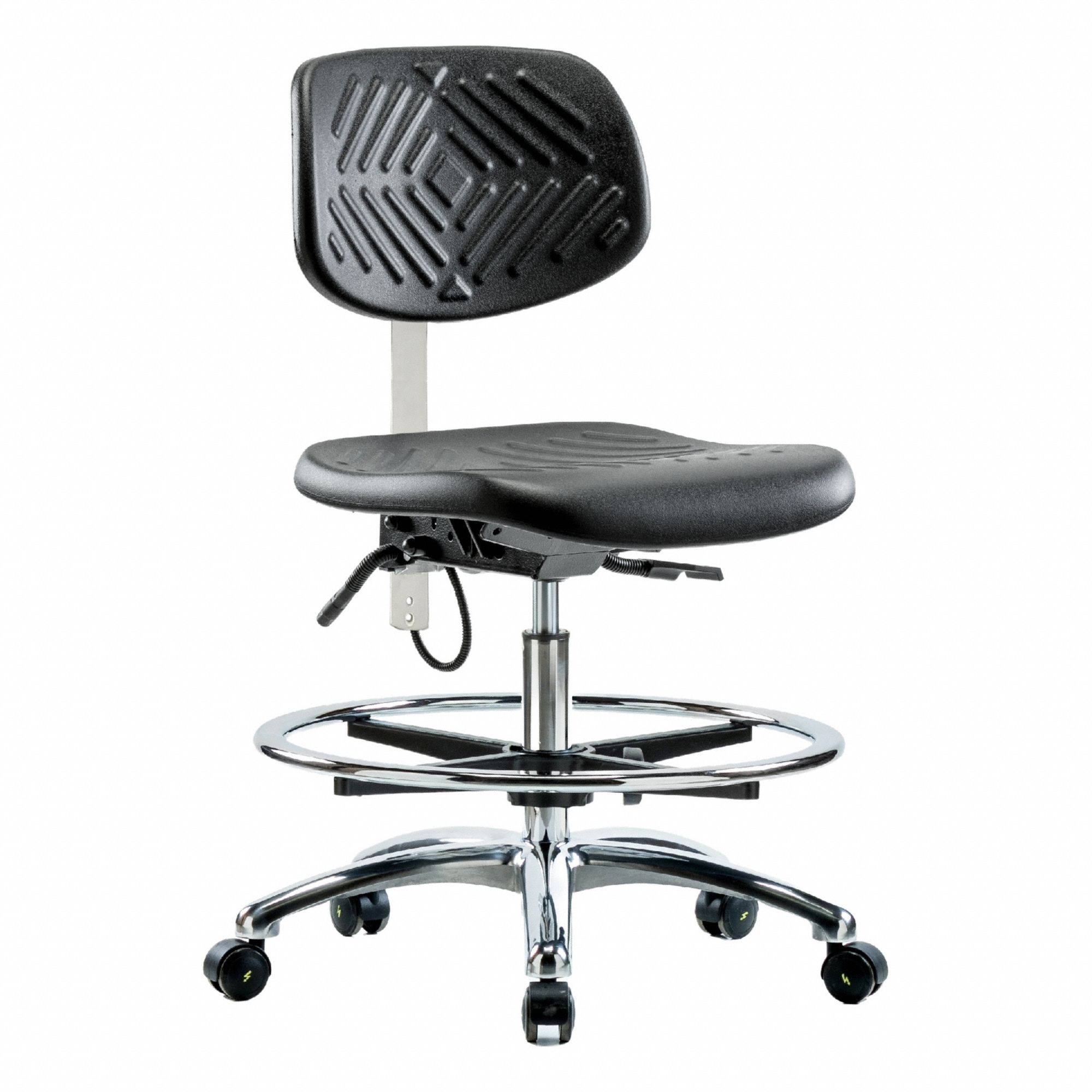 ESD Task Chair: Polyurethane, Armless, Ht Range 20 1/4 in to 28 in, 16 in Seat Wd, 17 in Seat Dp
