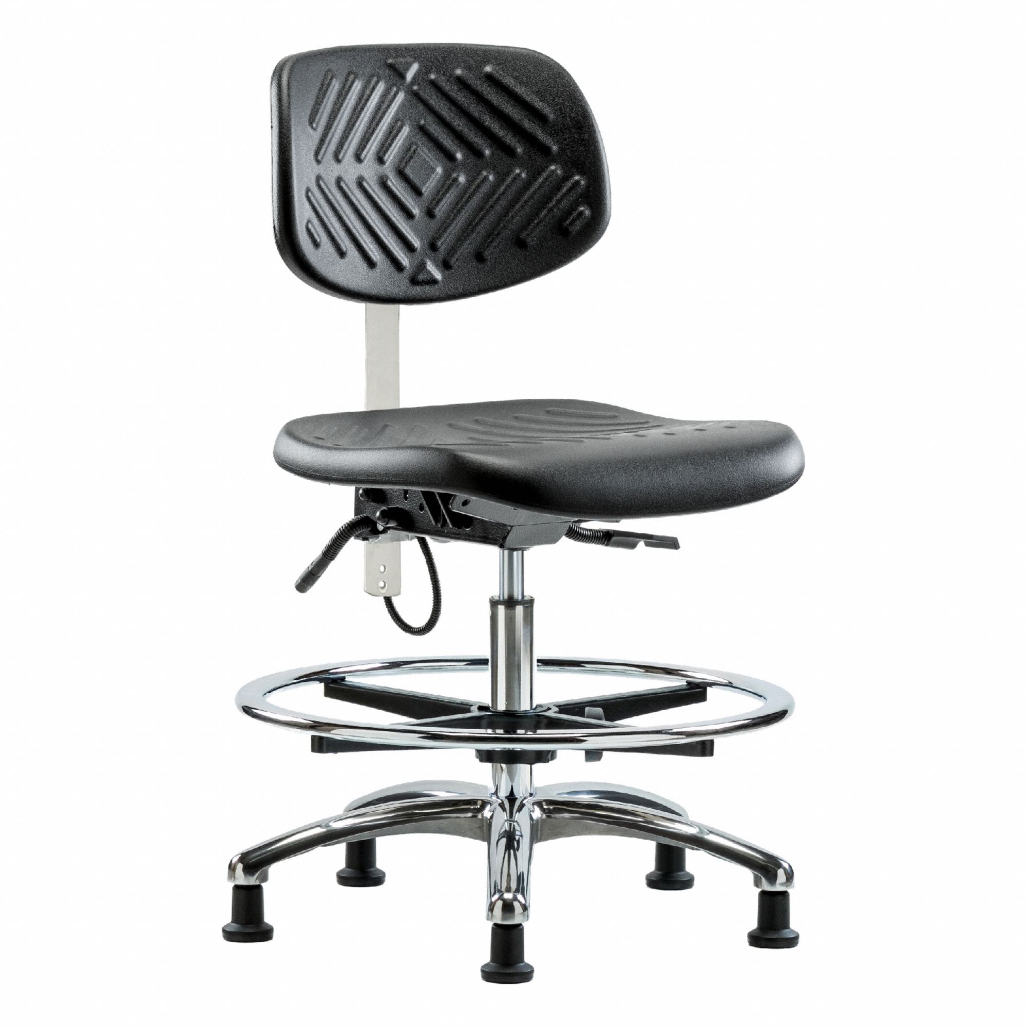 ESD Task Chair: Polyurethane, Armless, Ht Range 20 1/4 in to 28 in, 16 in Seat Wd, 17 in Seat Dp