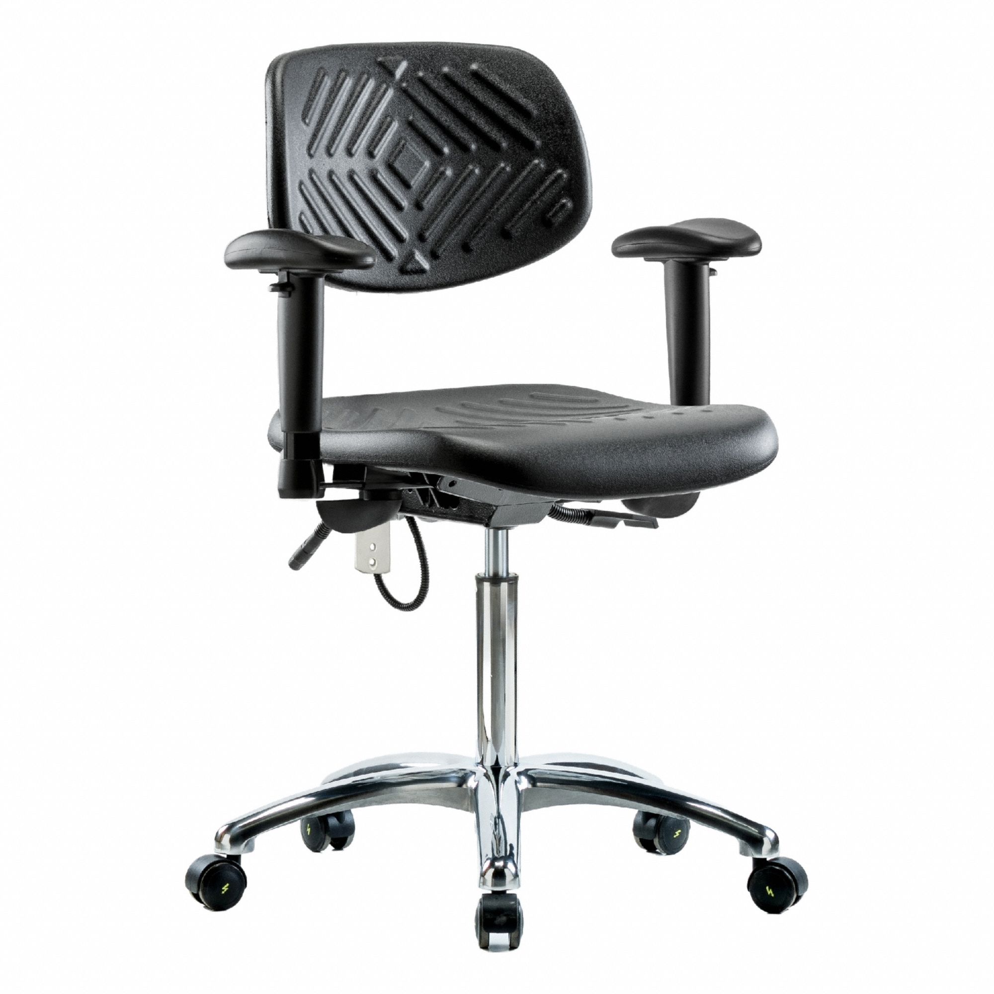 Poly ESD Chair, Med, Tilt, Arms, Casters