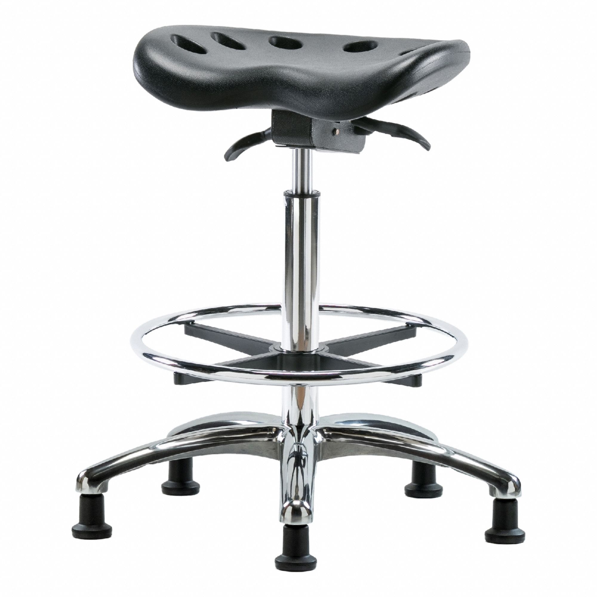 Tractor Stool: Polyurethane, Ht Range 23 in to 33 1/2 in, 17 in Seat Wd, 14 in Seat Dp, 5 Glides