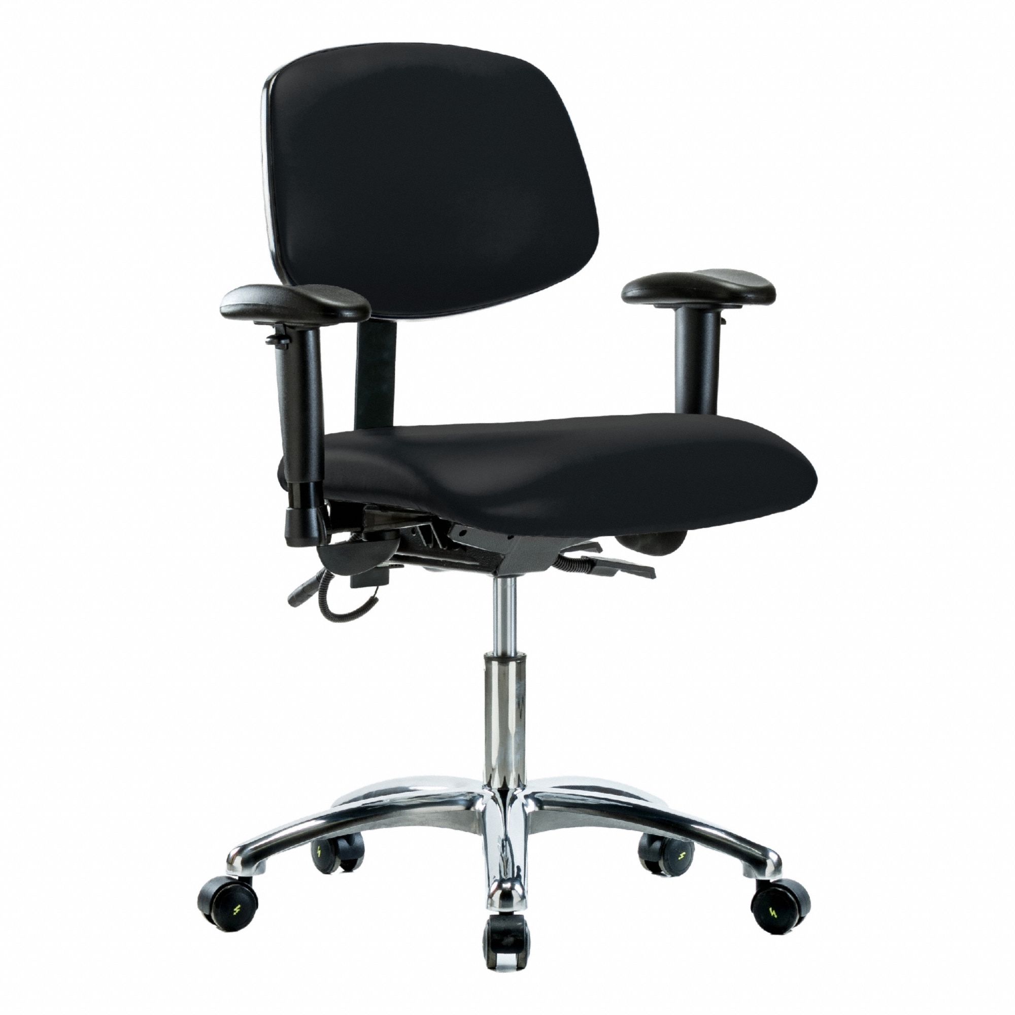 ESD Chair: Vinyl, Arms Included, Ht Range 19 in to 24 in, 18 1/2 in Seat Wd, 17 in Seat Dp, Adj