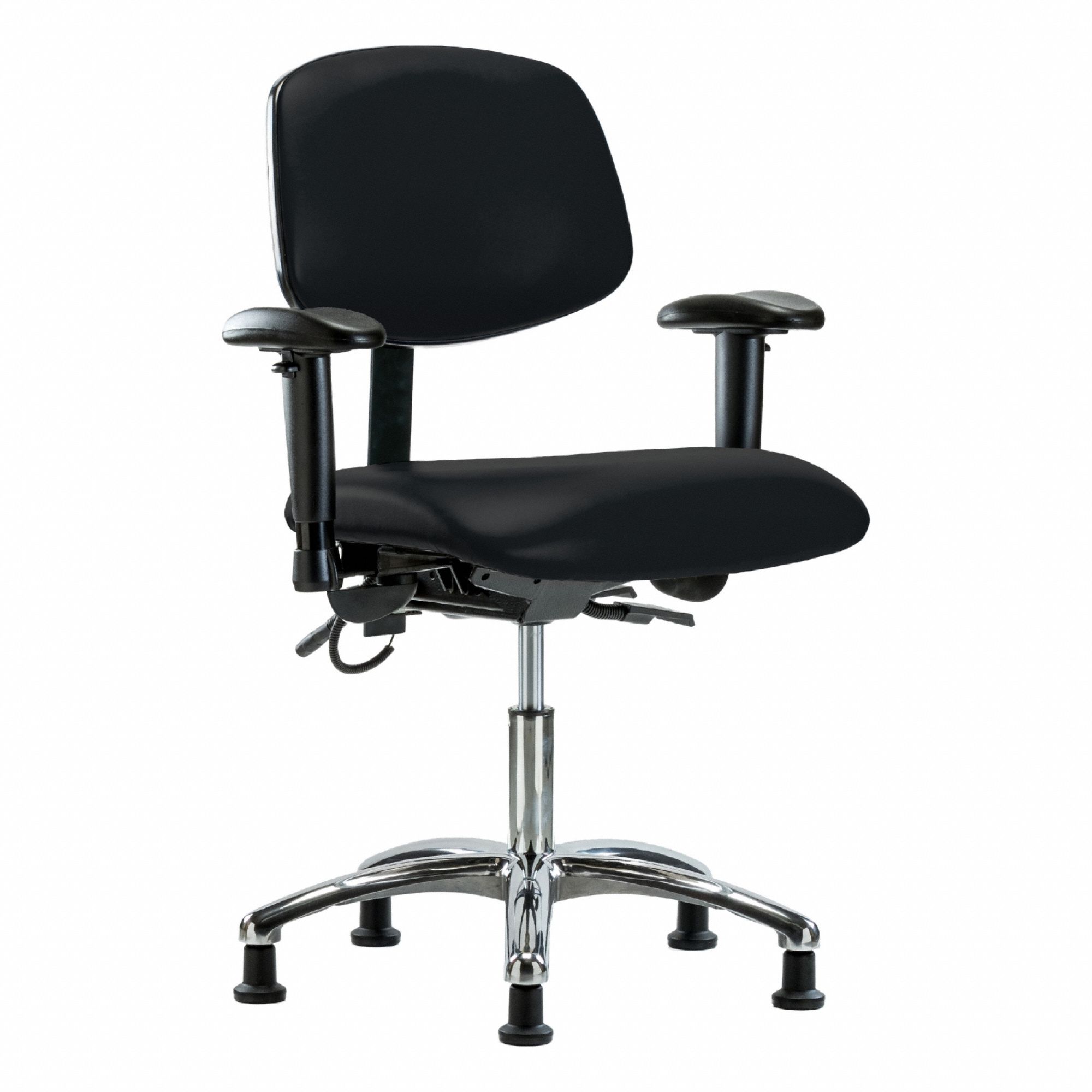 ESD Chair: Vinyl, Arms Included, Ht Range 19 in to 24 in, 18 1/2 in Seat Wd, 17 in Seat Dp, Adj