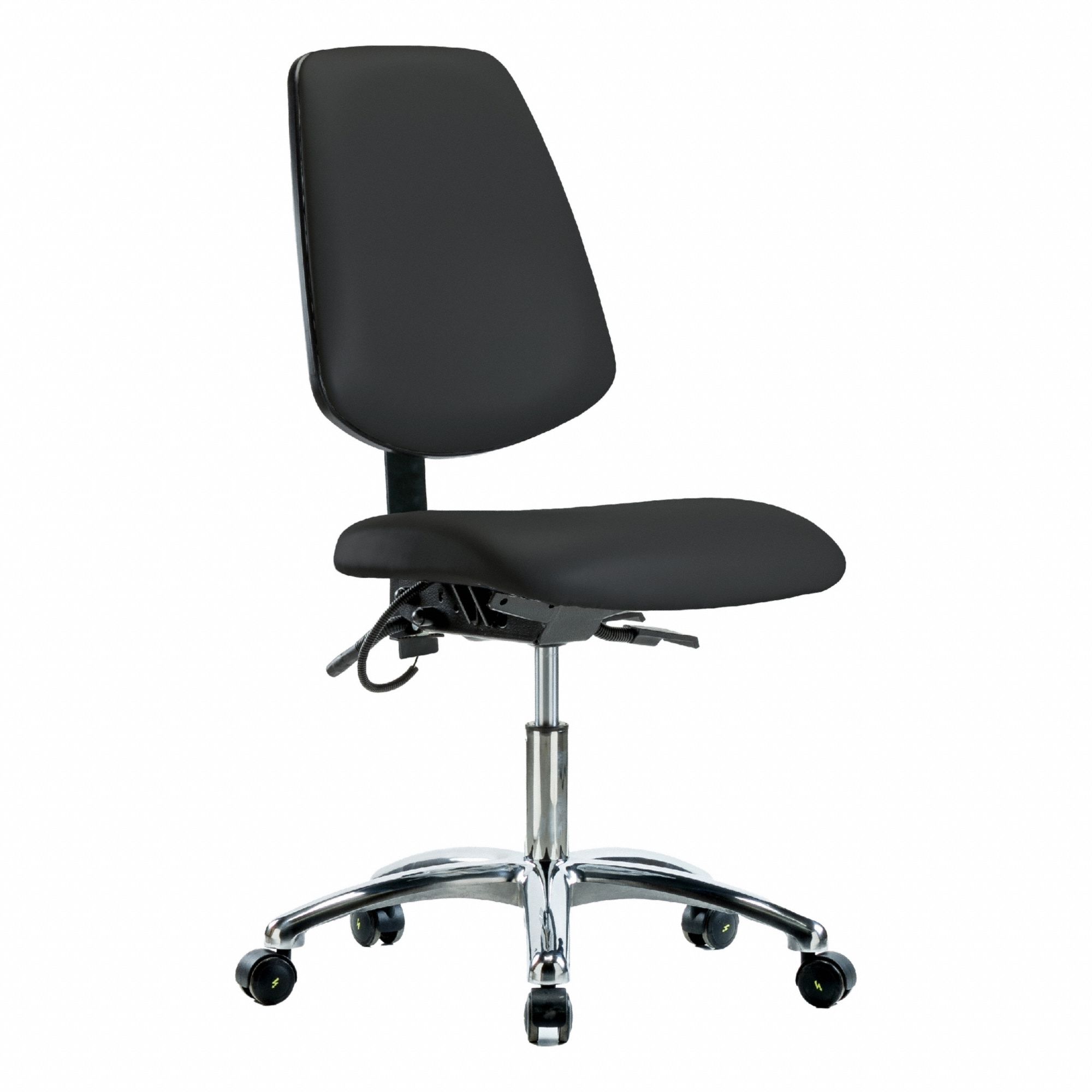 ESD Chair: Vinyl, Armless, Ht Range 19 in to 24 in, 18 1/2 in Seat Wd, 17 in Seat Dp, 5 Casters