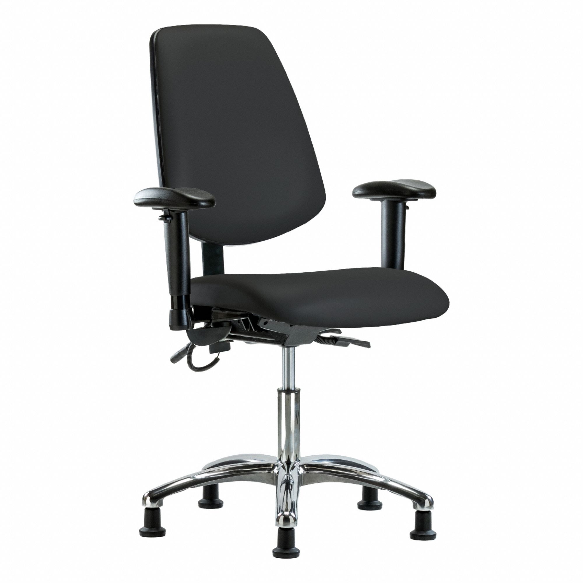 ESD Chair: Vinyl, Arms Included, Ht Range 19 in to 24 in, 18 1/2 in Seat Wd, 17 in Seat Dp, Adj