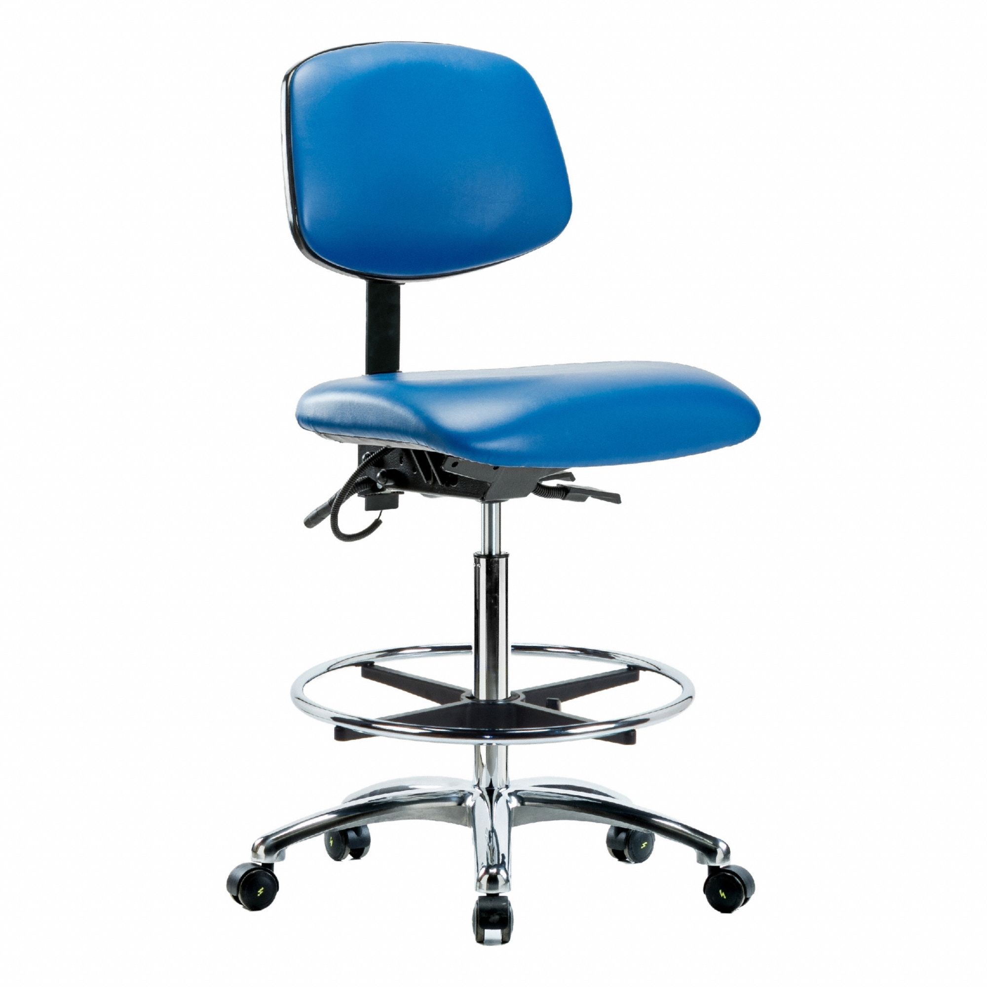 Vinyl ESD Chair, High, FR, Casters, Blue