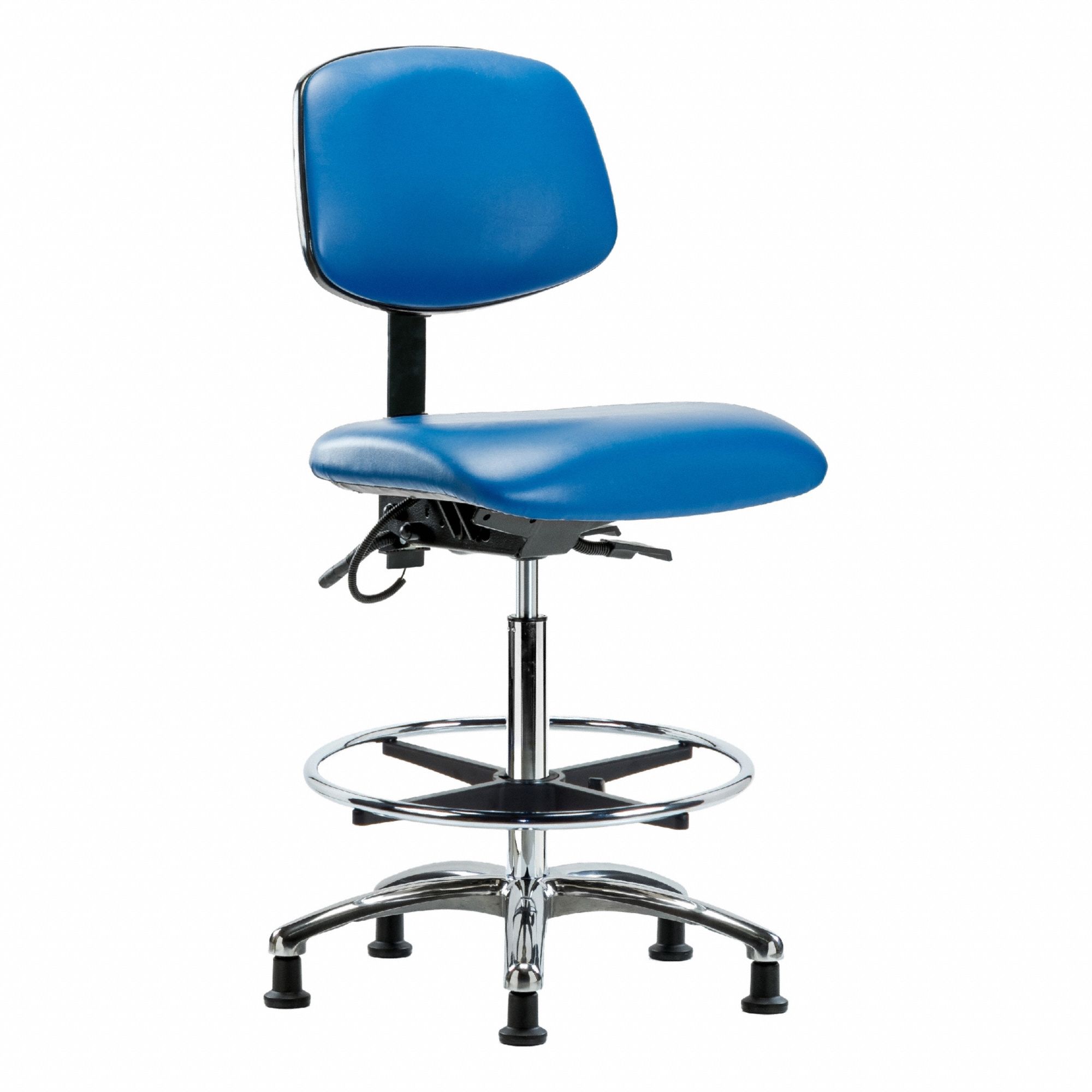 Vinyl ESD Chair, High, FR, Glides, Blue