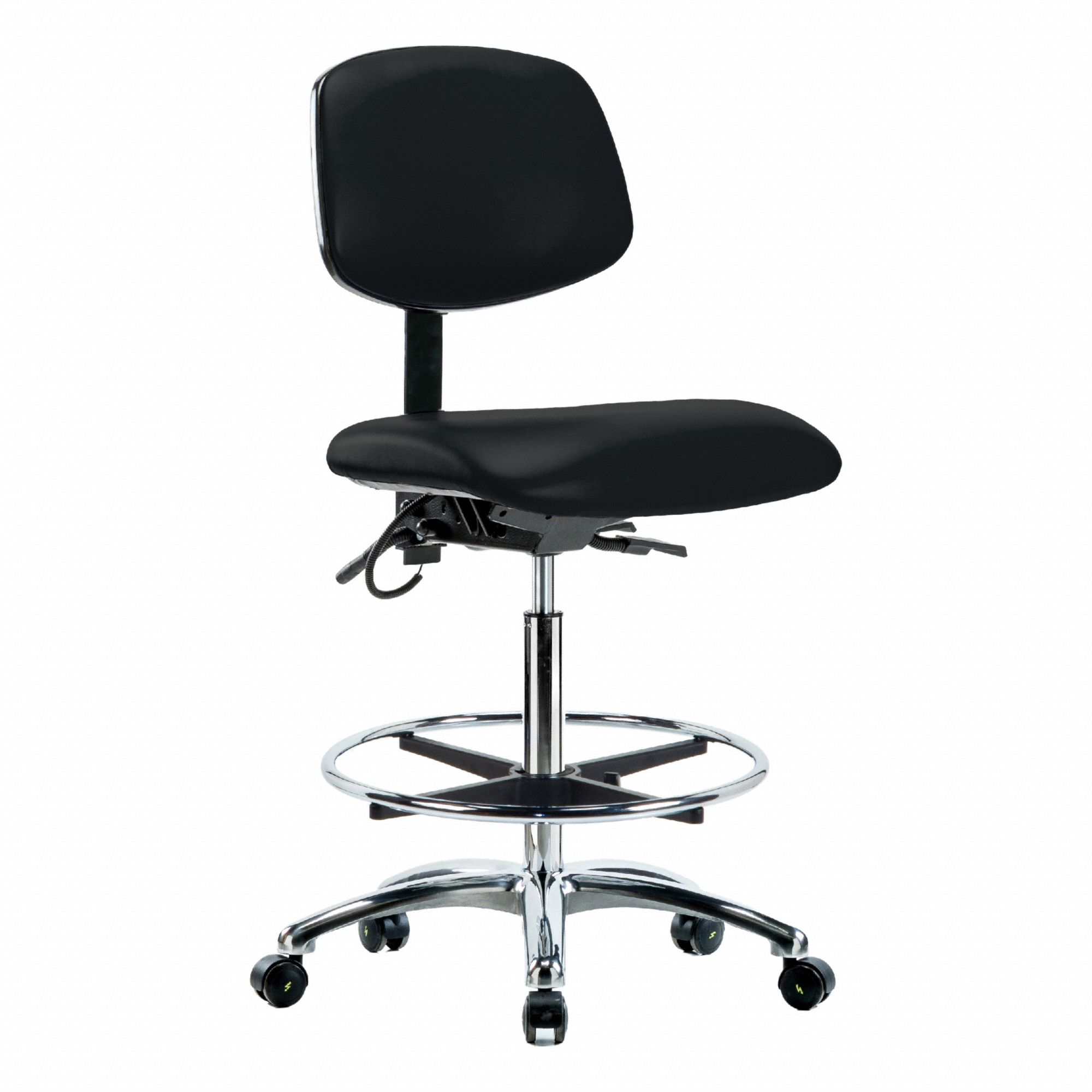 ESD Task Chair: Vinyl, Armless, Ht Range 26 1/4 in to 36 in, 18 1/2 in Seat Wd, 17 in Seat Dp, Black