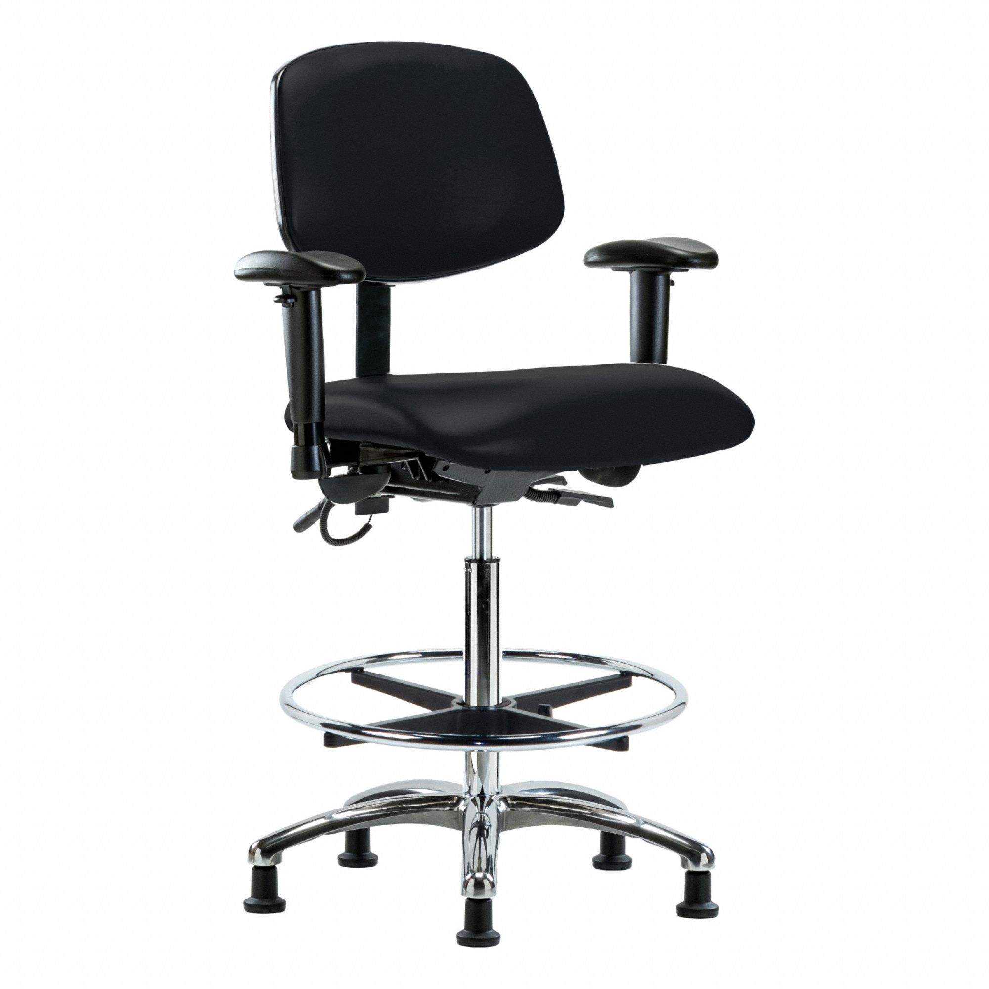 ESD Task Chair: Vinyl, Arms Included, Ht Range 26 1/4 in to 36 in, 18 1/2 in Seat Wd, 17 in Seat Dp