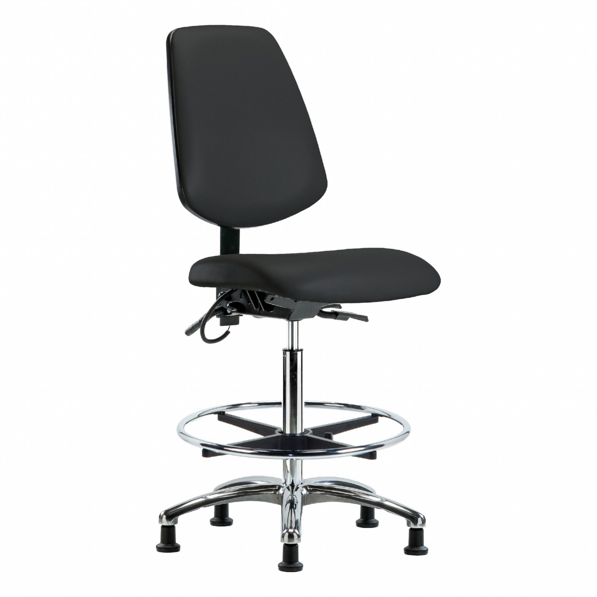 ESD Task Chair: Vinyl, Armless, Ht Range 26 1/4 in to 36 in, 18 1/2 in Seat Wd, 17 in Seat Dp, Black
