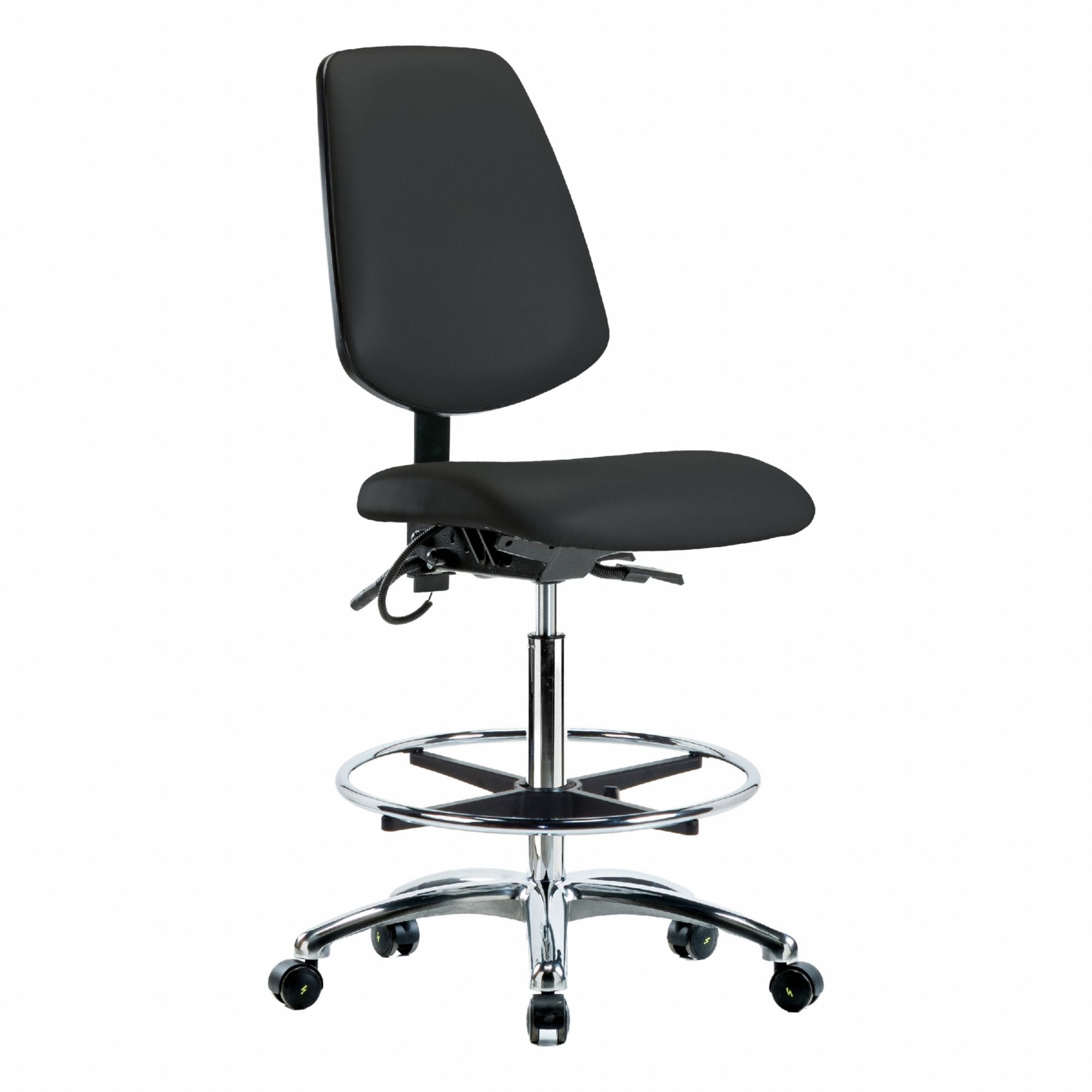 ESD Task Chair: Vinyl, Armless, Ht Range 26 1/4 in to 36 in, 18 1/2 in Seat Wd, 17 in Seat Dp, Black