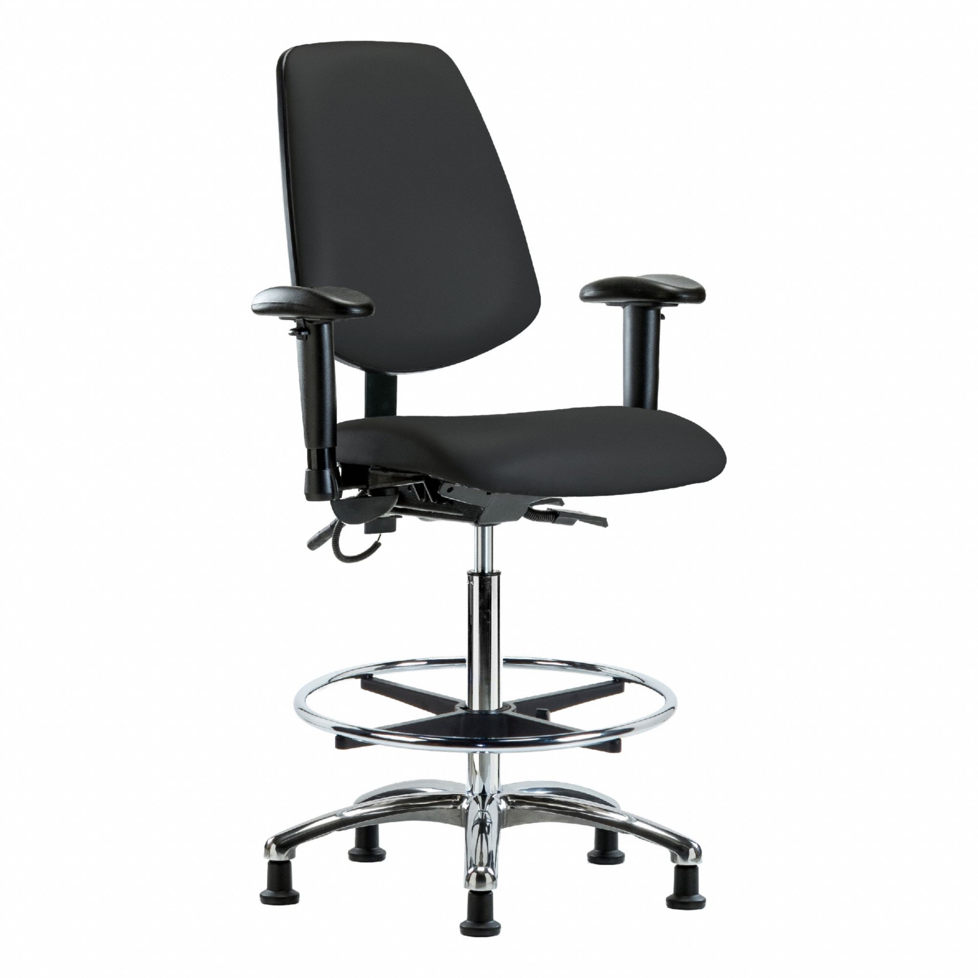 ESD Task Chair: Vinyl, Arms Included, Ht Range 26 1/4 in to 36 in, 18 1/2 in Seat Wd, 17 in Seat Dp