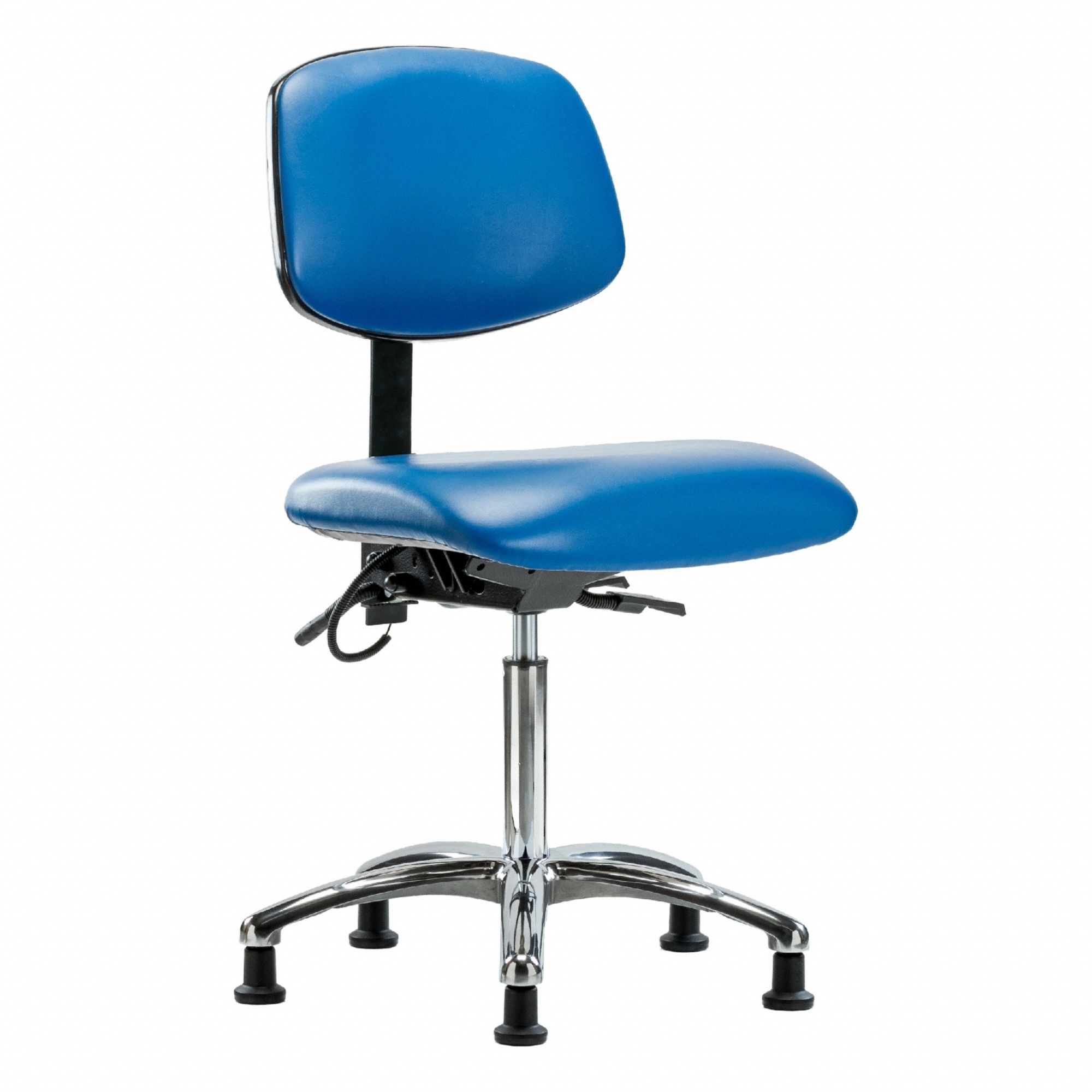 ESD Task Chair: Vinyl, Armless, Ht Range 21 1/2 in to 29 in, 18 1/2 in Seat Wd, 17 in Seat Dp, Blue