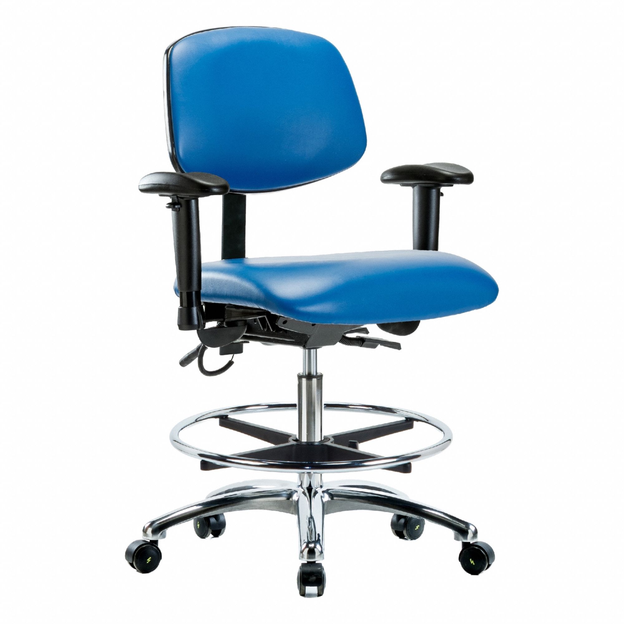 ESD Task Chair: Vinyl, Arms Included, Ht Range 21 1/2 in to 29 in, 18 1/2 in Seat Wd, 17 in Seat Dp