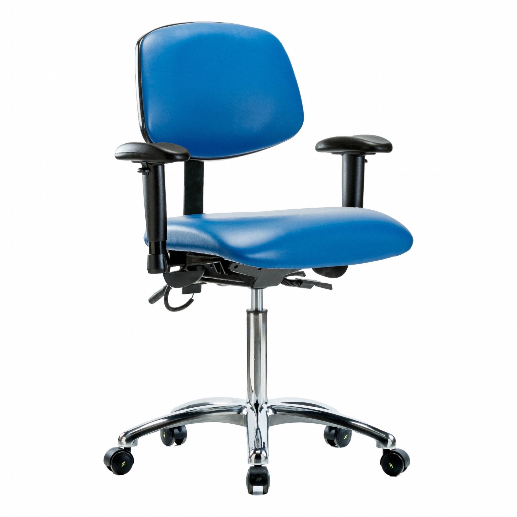 ESD Task Chair: Vinyl, Arms Included, Ht Range 21 1/2 in to 29 in, 18 1/2 in Seat Wd, 17 in Seat Dp