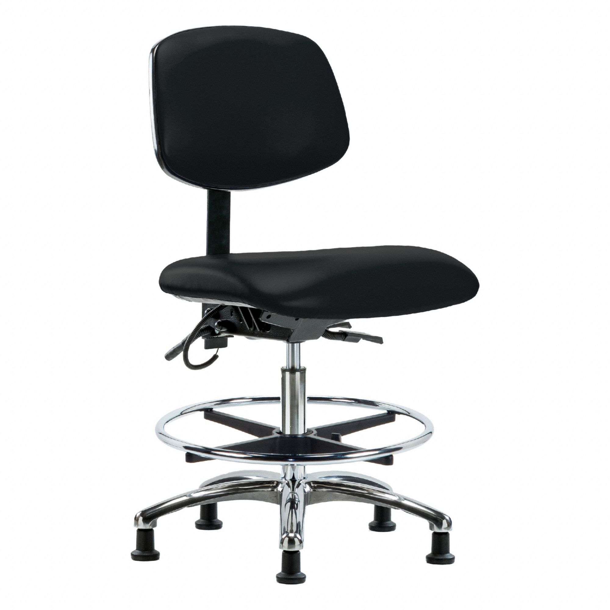 ESD Task Chair: Vinyl, Armless, Ht Range 21 1/2 in to 29 in, 18 1/2 in Seat Wd, 17 in Seat Dp, Black