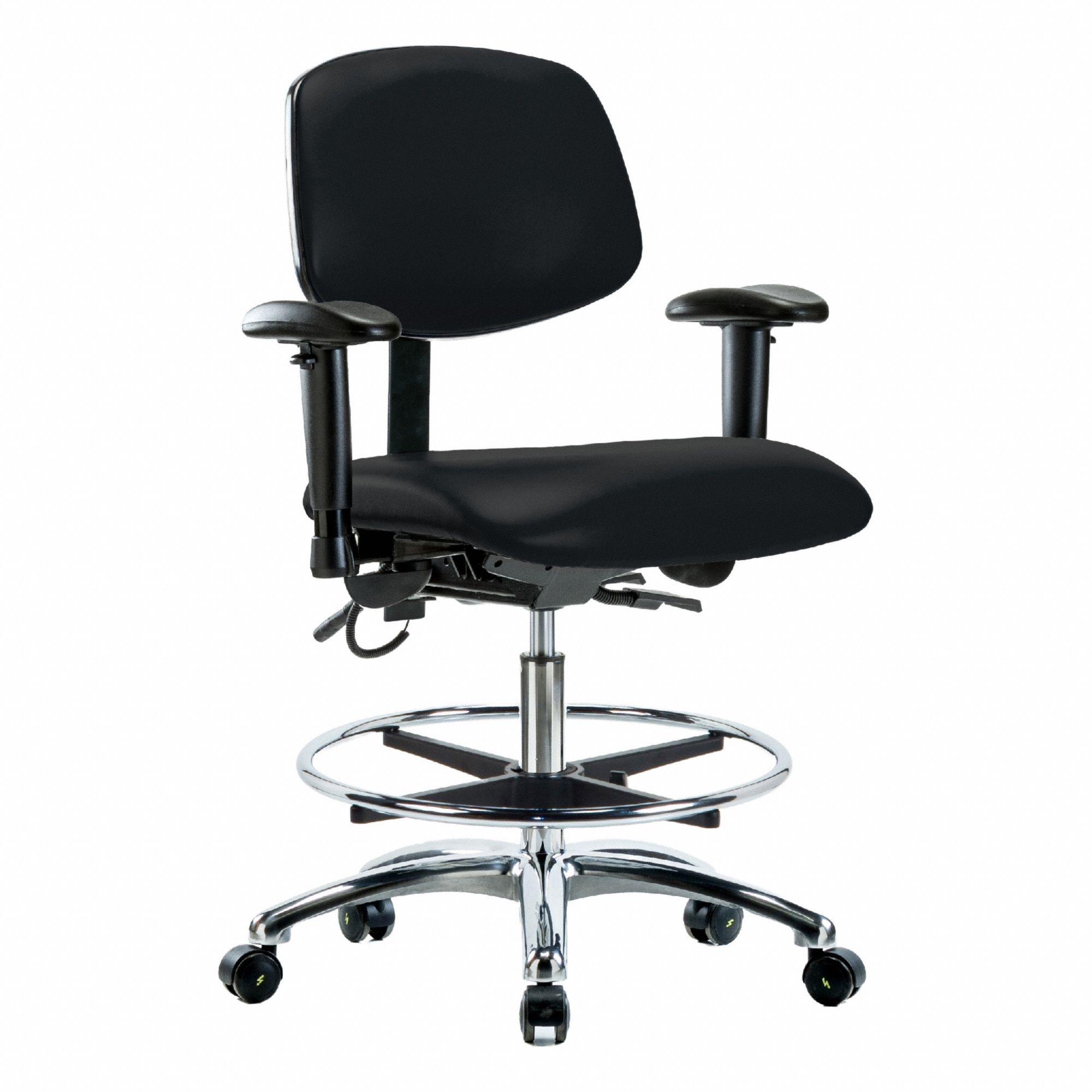 ESD Task Chair: Vinyl, Arms Included, Ht Range 21 1/2 in to 29 in, 18 1/2 in Seat Wd, 17 in Seat Dp