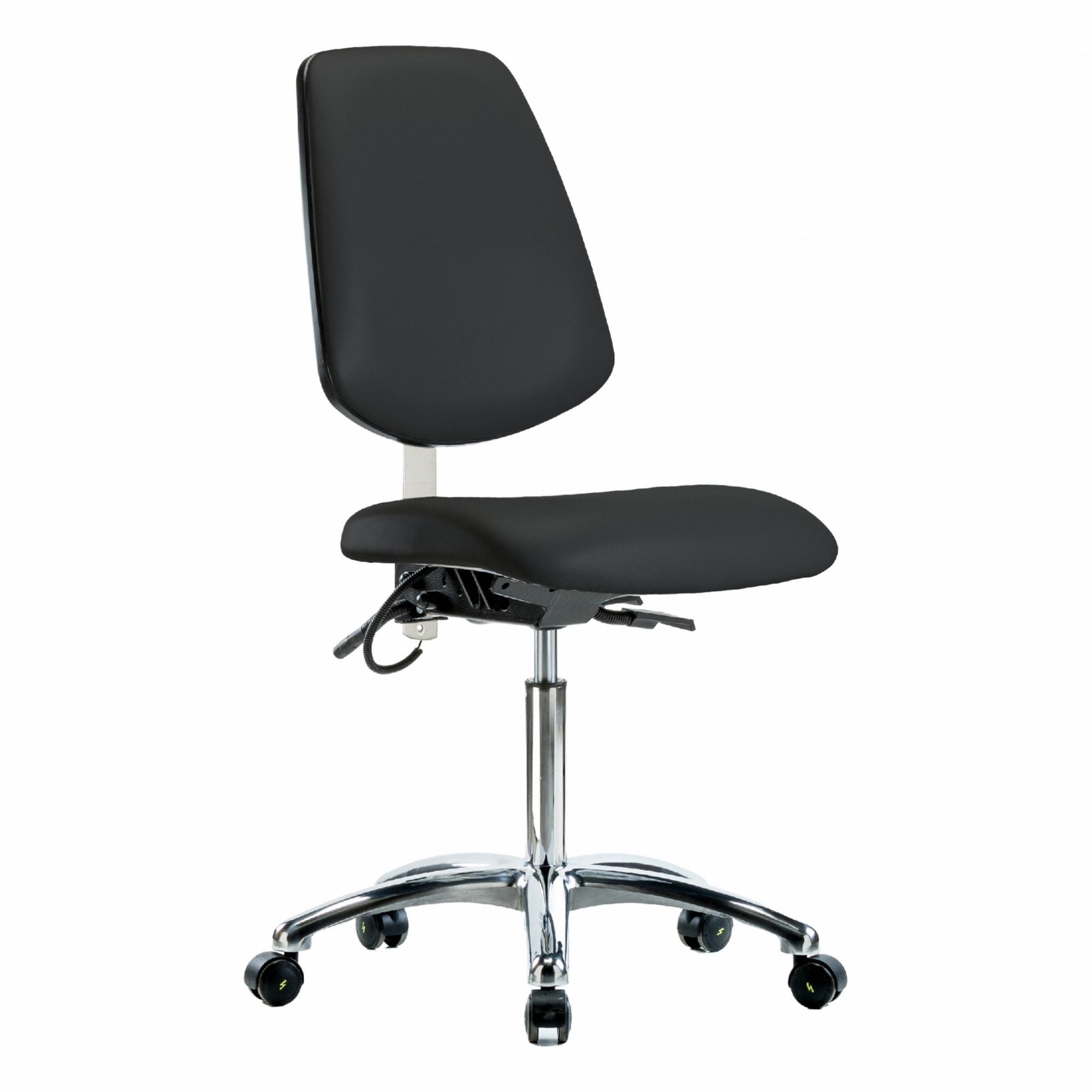 ESD Task Chair: Vinyl, Armless, Ht Range 21 1/2 in to 29 in, 18 1/2 in Seat Wd, 17 in Seat Dp, Black