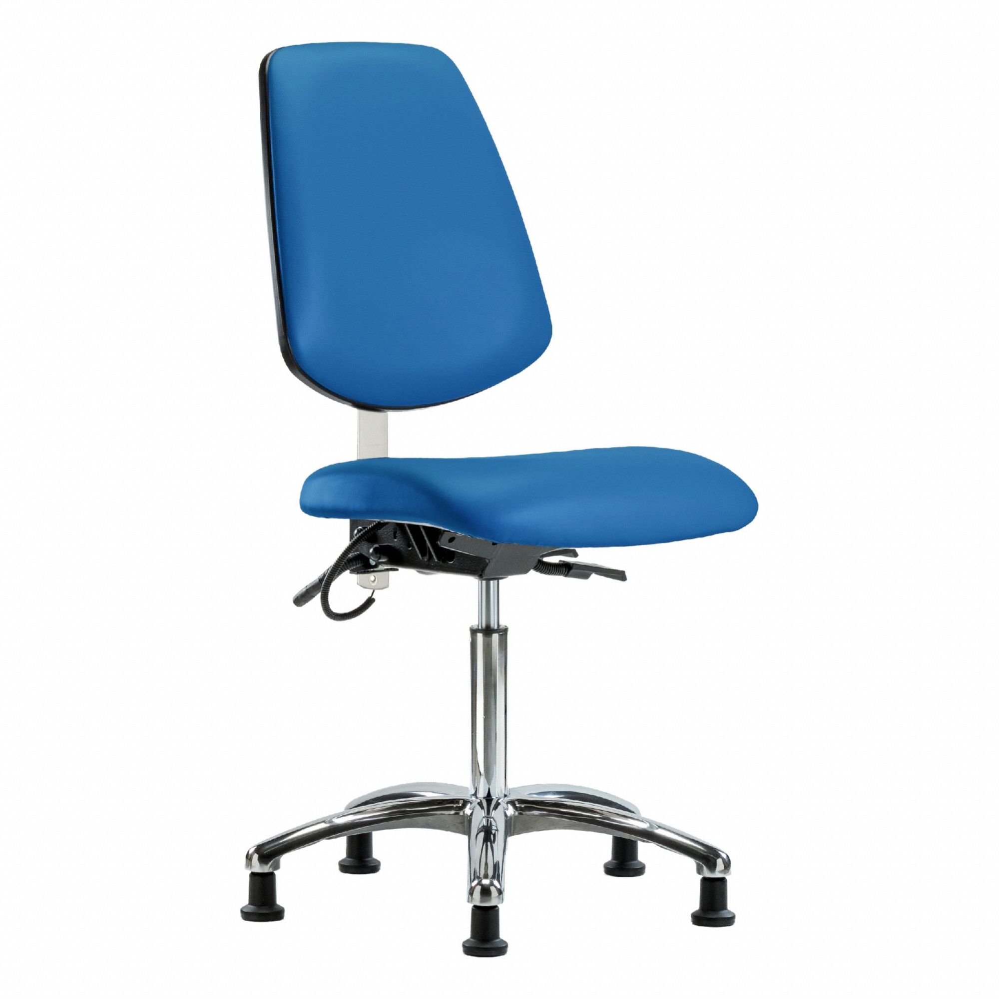 ESD Task Chair: Vinyl, Armless, Ht Range 21 1/2 in to 29 in, 18 1/2 in Seat Wd, 17 in Seat Dp, Blue