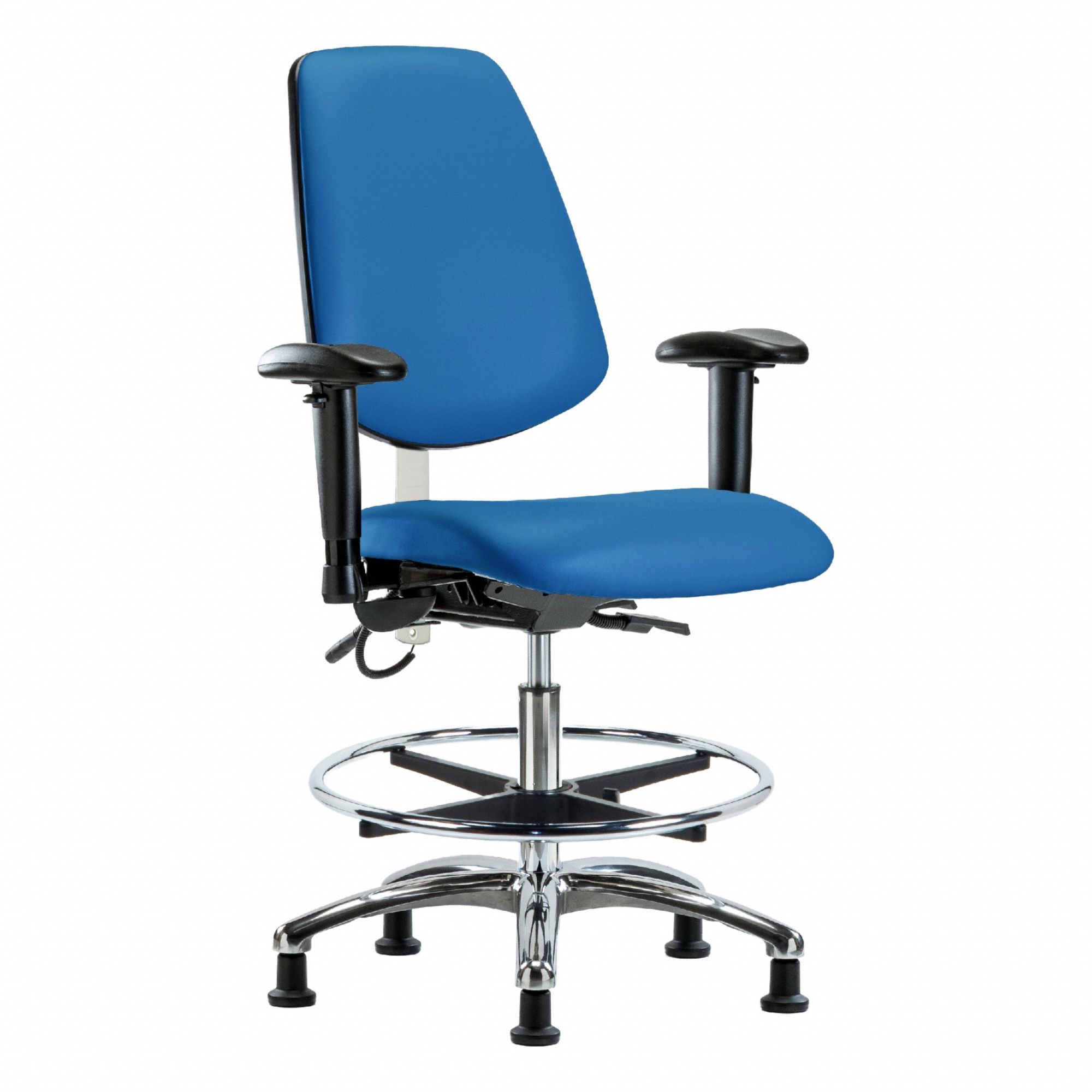 ESD Task Chair: Vinyl, Arms Included, Ht Range 21 1/2 in to 29 in, 18 1/2 in Seat Wd, 17 in Seat Dp