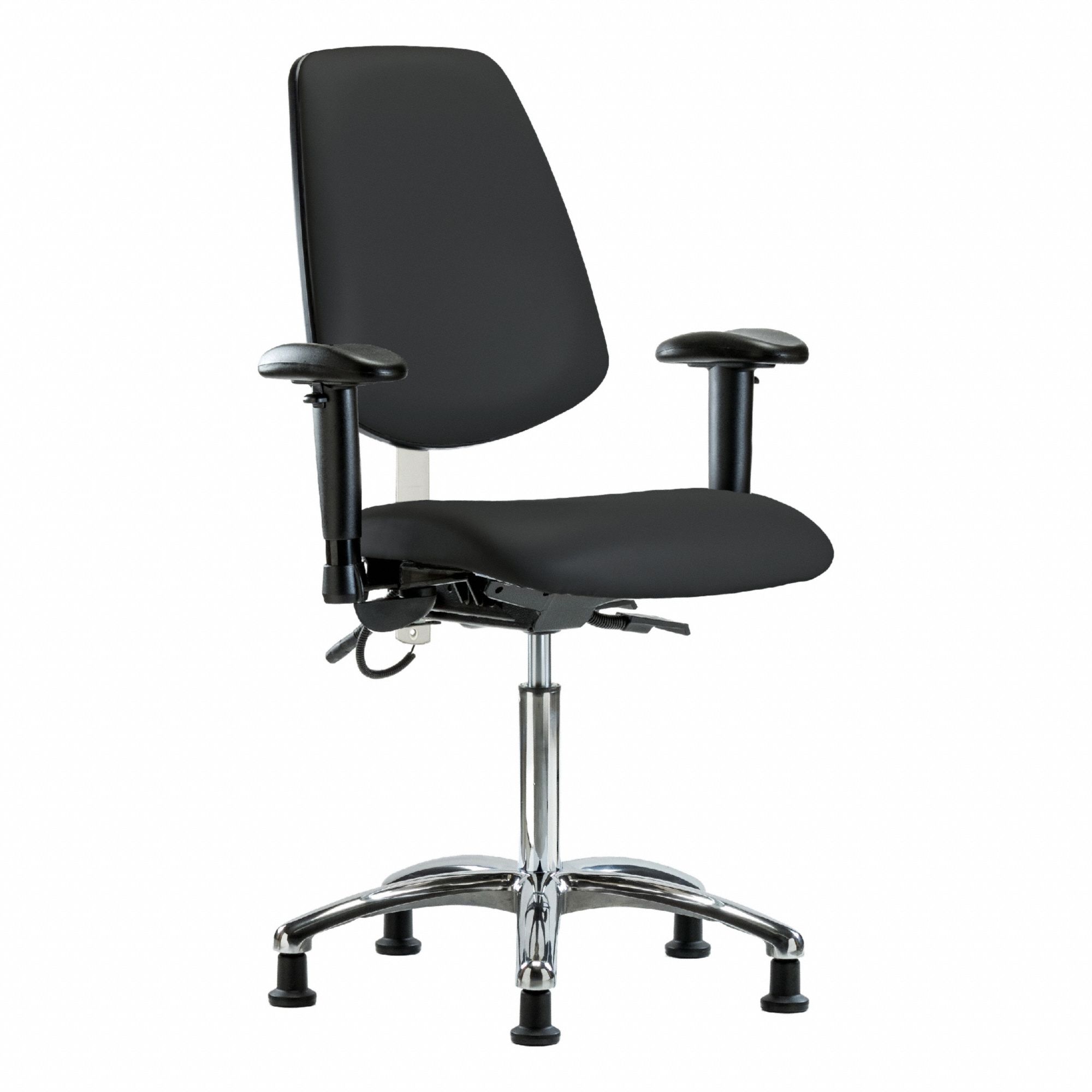 ESD Task Chair: Vinyl, Arms Included, Ht Range 21 1/2 in to 29 in, 18 1/2 in Seat Wd, 17 in Seat Dp