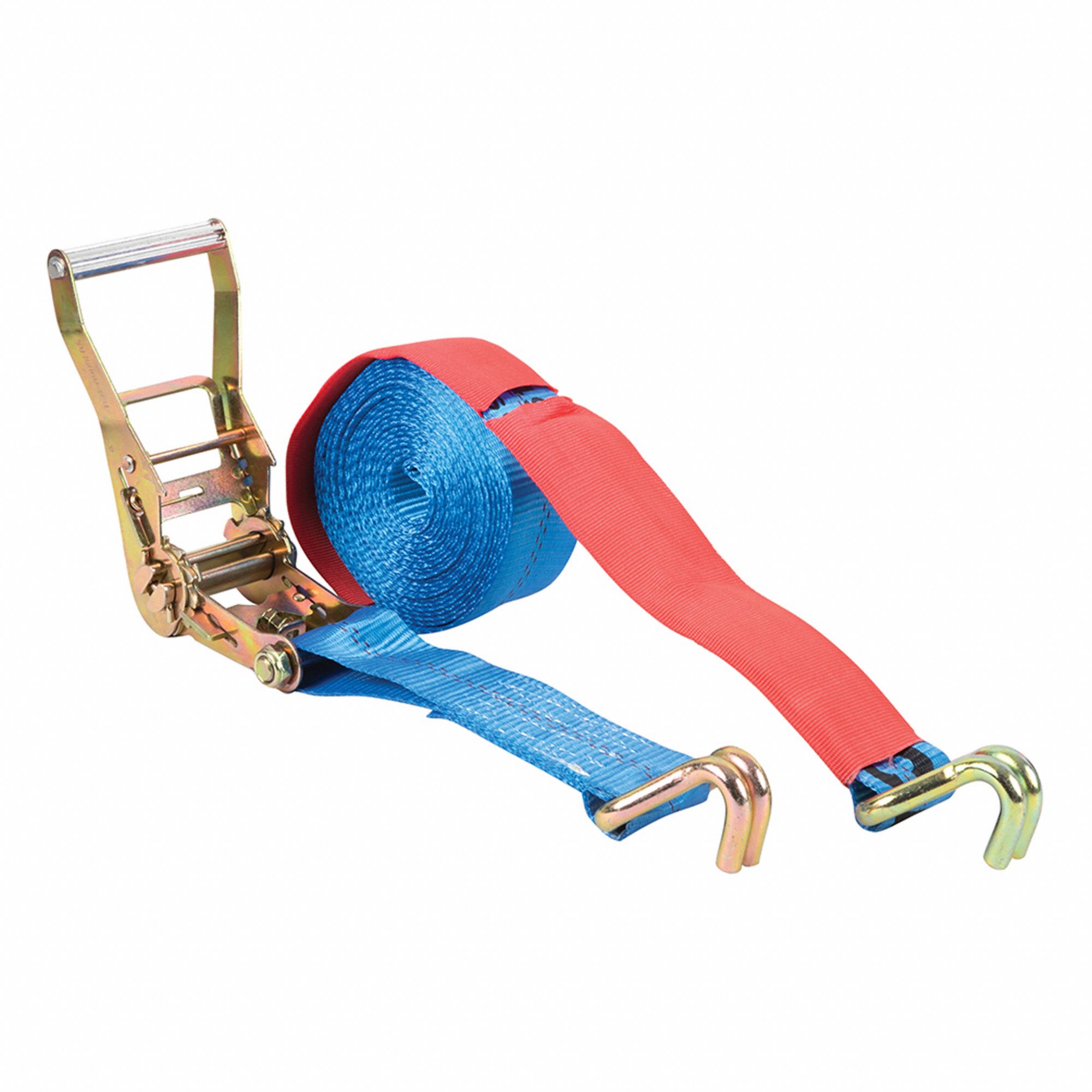 RATCHET TIE-DOWN, BLUE, 2 IN W X 22 FT L, 3,330 LB LOAD LIMIT, J-HOOK END TYPE, 90-DAY WARRANTY