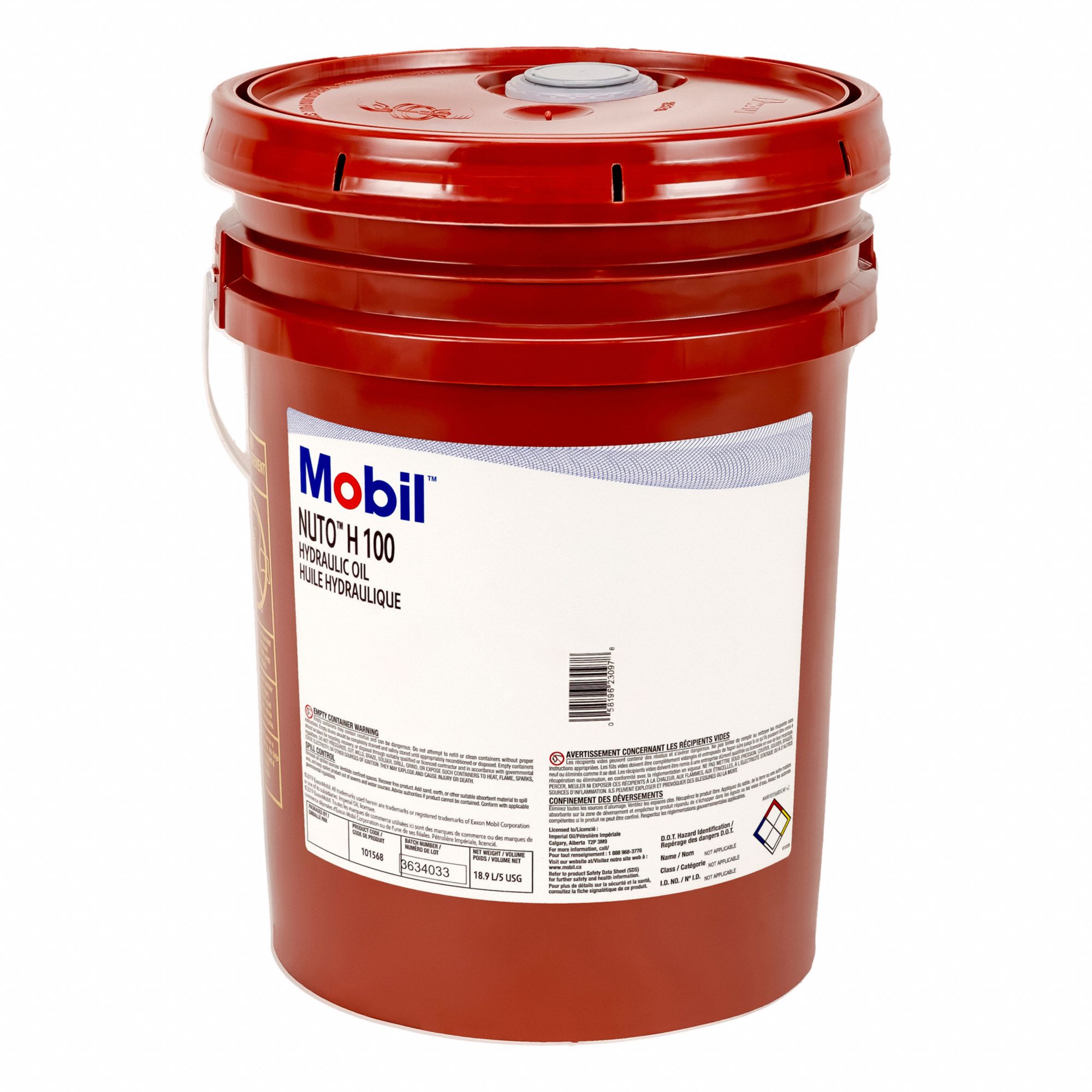 NUTO HYDRAULIC OIL, ISO VISCOSITY GRADE 100, BROWN, MINERAL OIL, 18.9 L PAIL