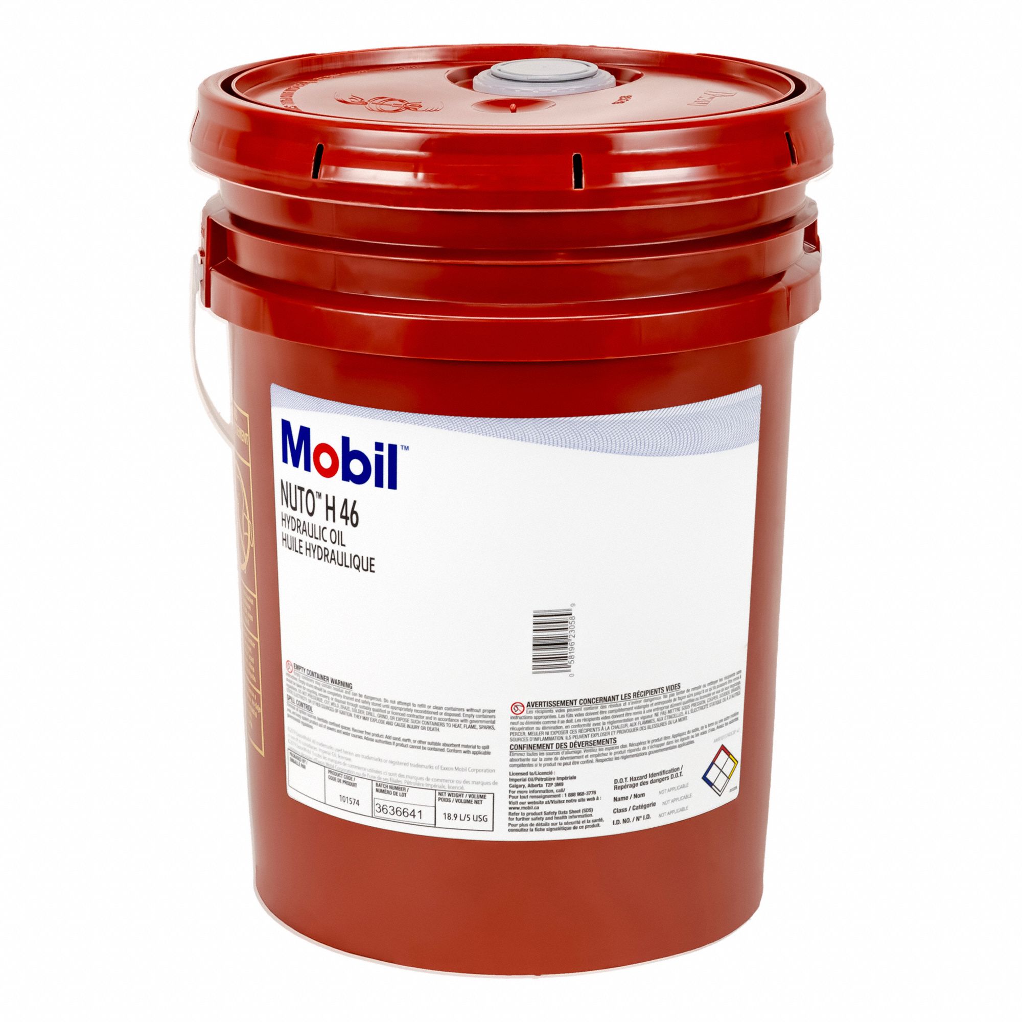 NUTO HYDRAULIC OIL, ISO VISCOSITY GRADE 46, AMBER, MINERAL OIL, 18.9 L PAIL