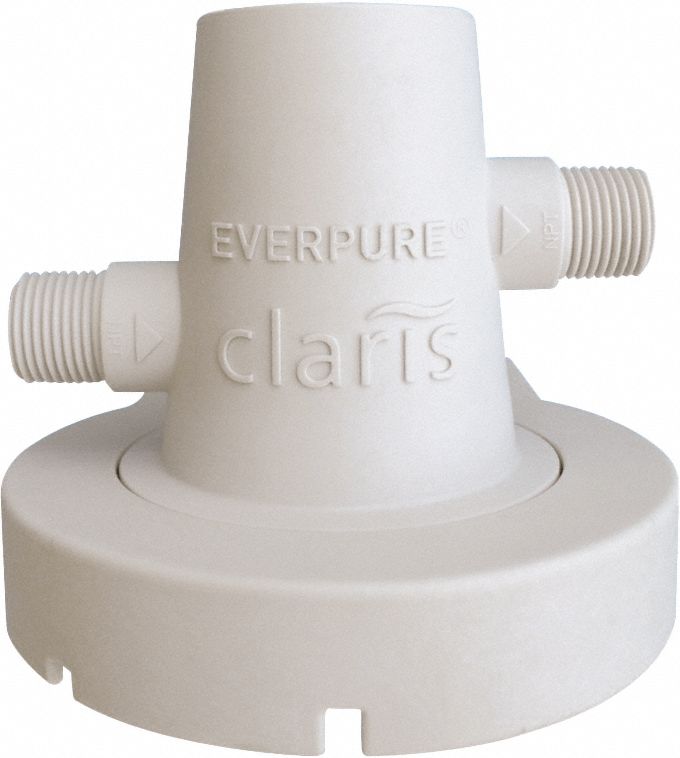 Water Filter Head: 3/8 in, NPT, 5 1/4 in Overall Ht, 3 7/8 in Overall Wd