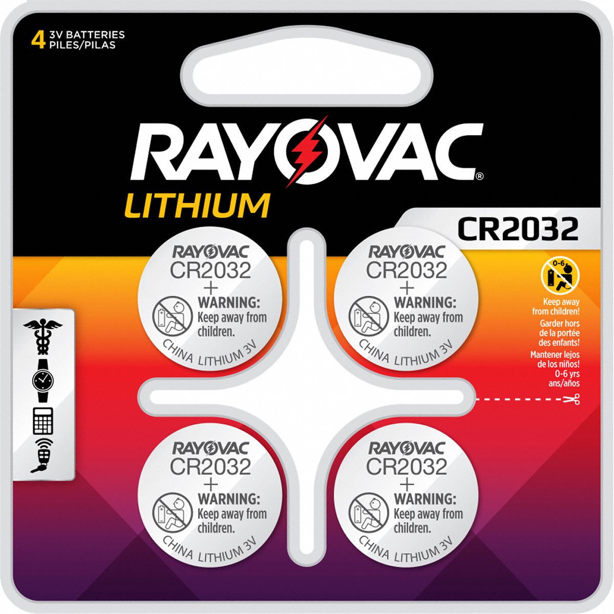 LITHIUM,COIN CELL BATTERY,3V DC,PK4