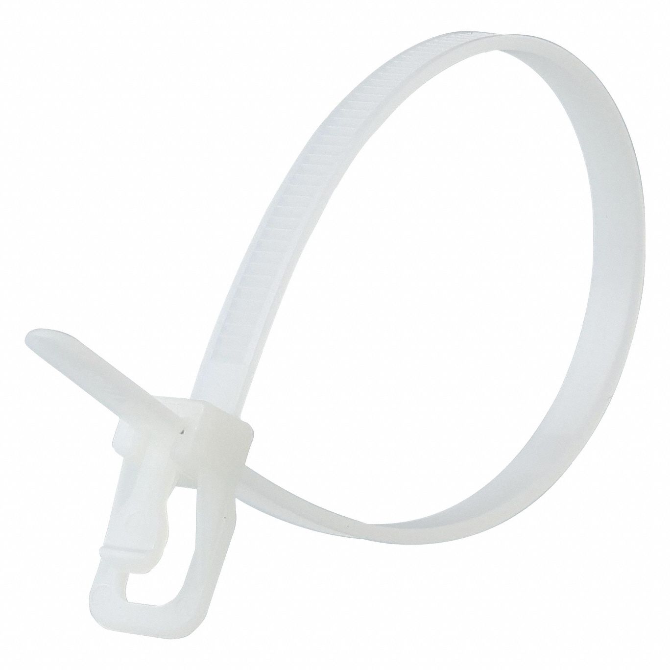 Releasable Cable Tie: Natural, 10 in Lg, Max. 71 mm Bundle Dia., 50 lb Rated, 100 PK