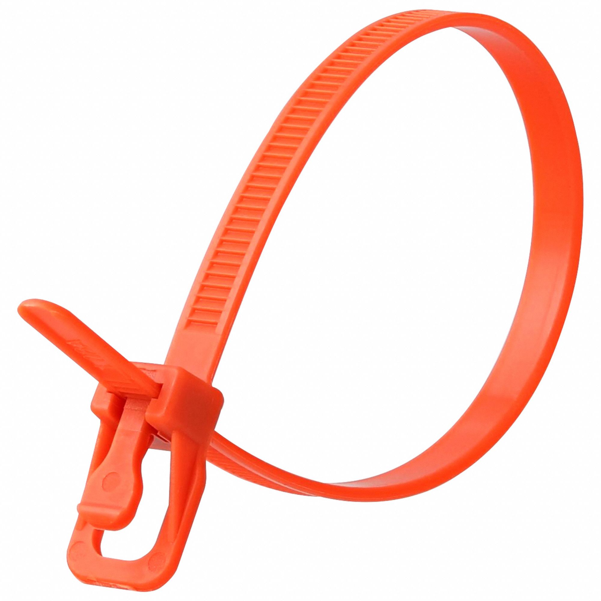 RETYZ Releasable Cable Tie: 14 in Lg, Orange, Max. 87 mm Bundle Dia., 50 lb  Tensile Strength, 100 PK