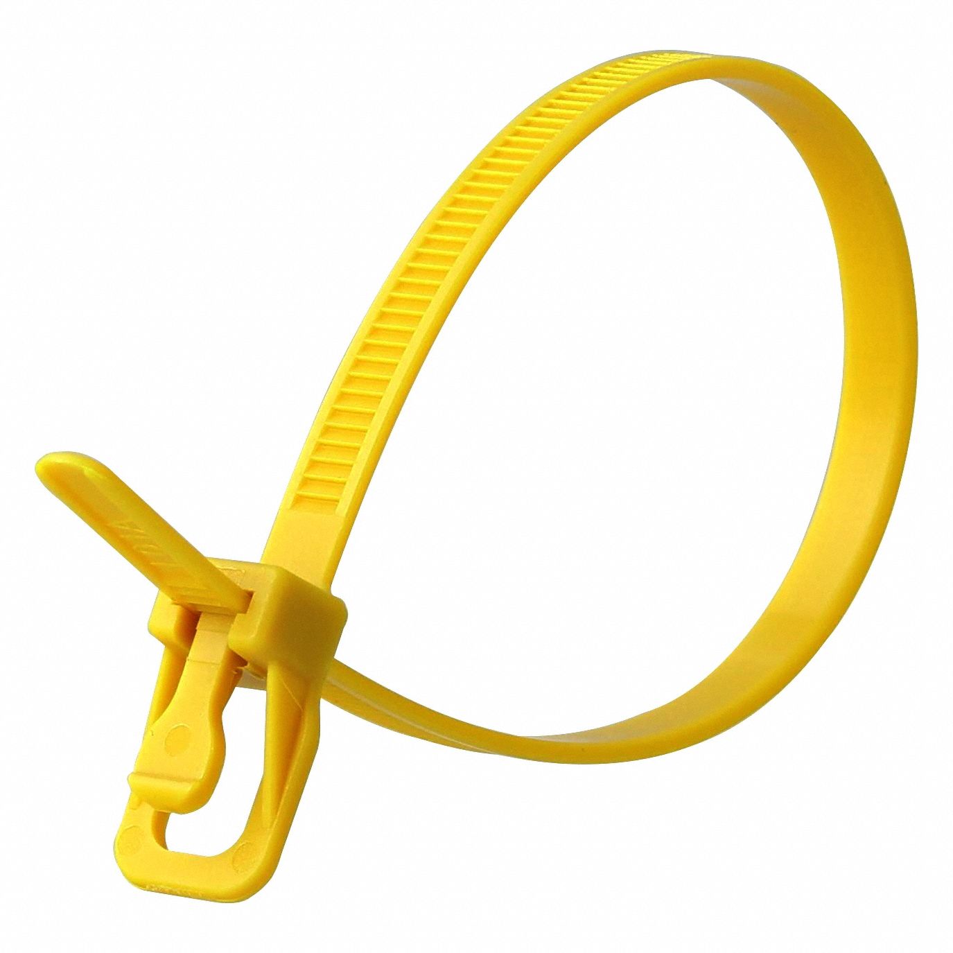 Releasable Cable Tie: Yellow, 10 in Lg, Max. 71 mm Bundle Dia., 50 lb Rated, 100 PK