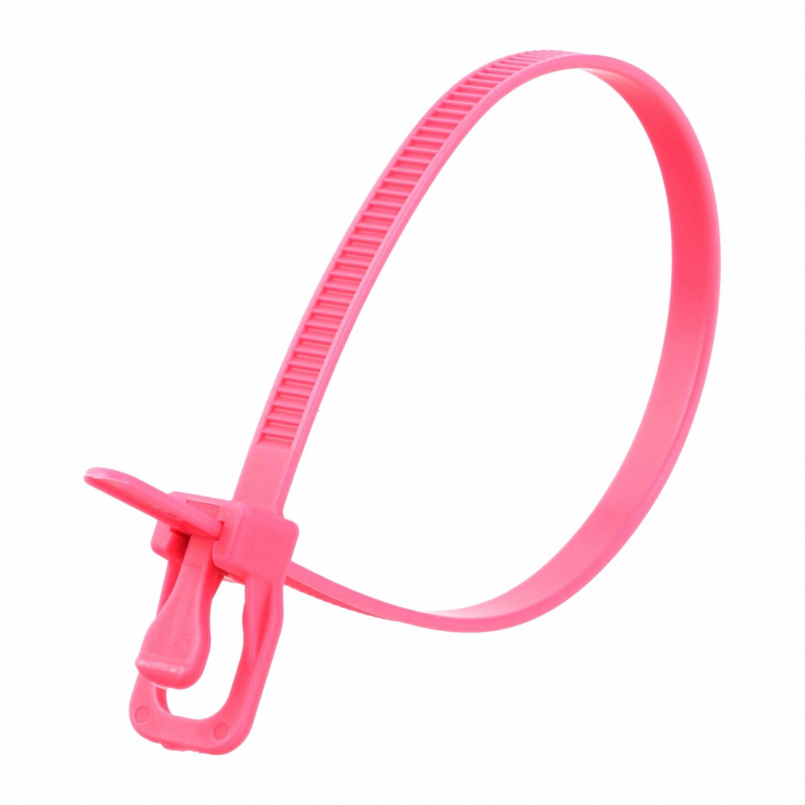 Reusable Cable Ties: Fluorescent Pink, 8 in Lg, Max. 55 mm Bundle Dia., 50 lb Rated, 100 PK