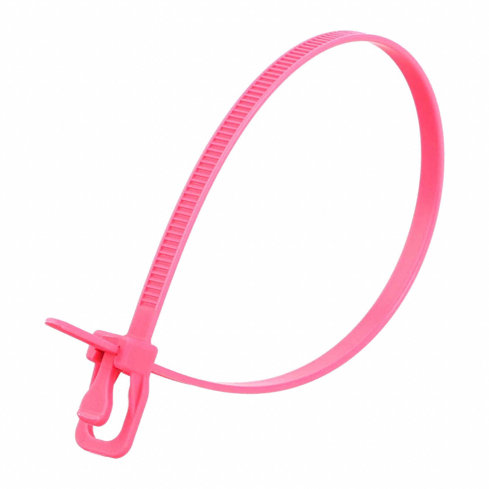 Reusable Cable Ties: Fluorescent Pink, 10 in Lg, Max. 71 mm Bundle Dia., 50 lb Rated, 100 PK