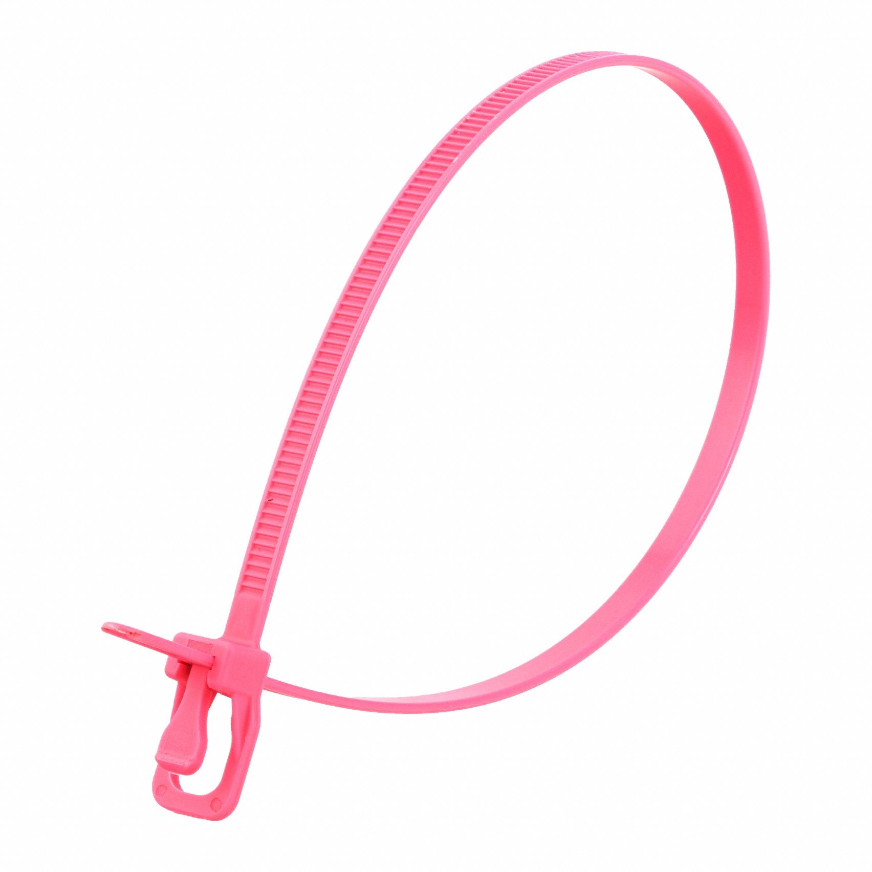 Reusable Cable Ties: Fluorescent Pink, 12 in Lg, Max. 87 mm Bundle Dia., 50 lb Rated, 100 PK