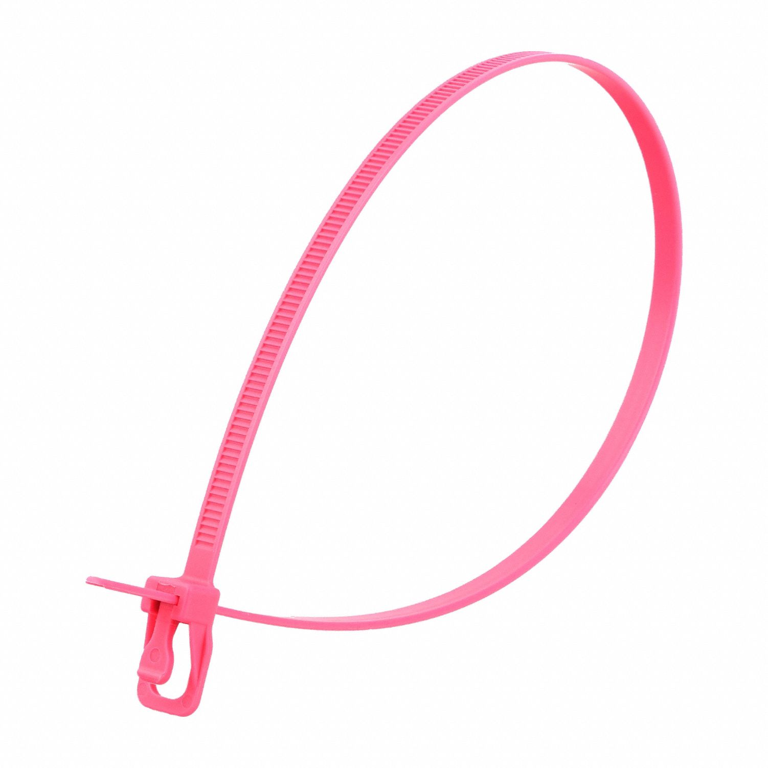 Reusable Cable Ties: Fluorescent Pink, 14 in Lg, Max. 87 mm Bundle Dia., 50 lb Rated, 100 PK