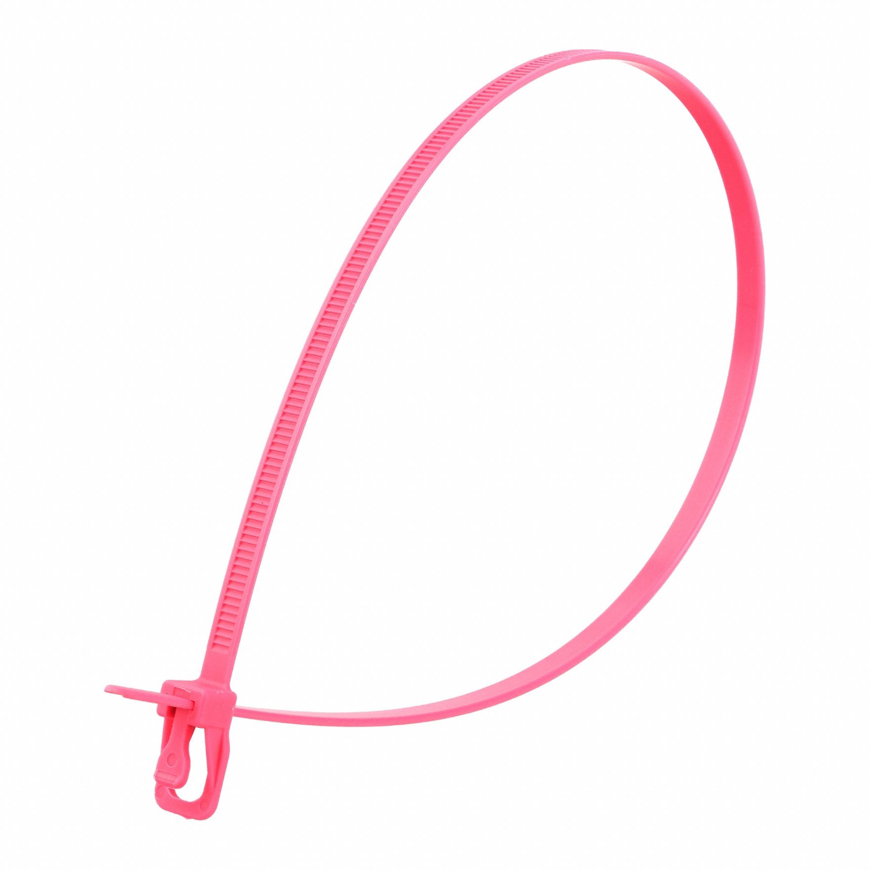 Reusable Cable Ties: Fluorescent Pink, 16 in Lg, Outdoor Use, Max. 119 mm Bundle Dia., 100 PK