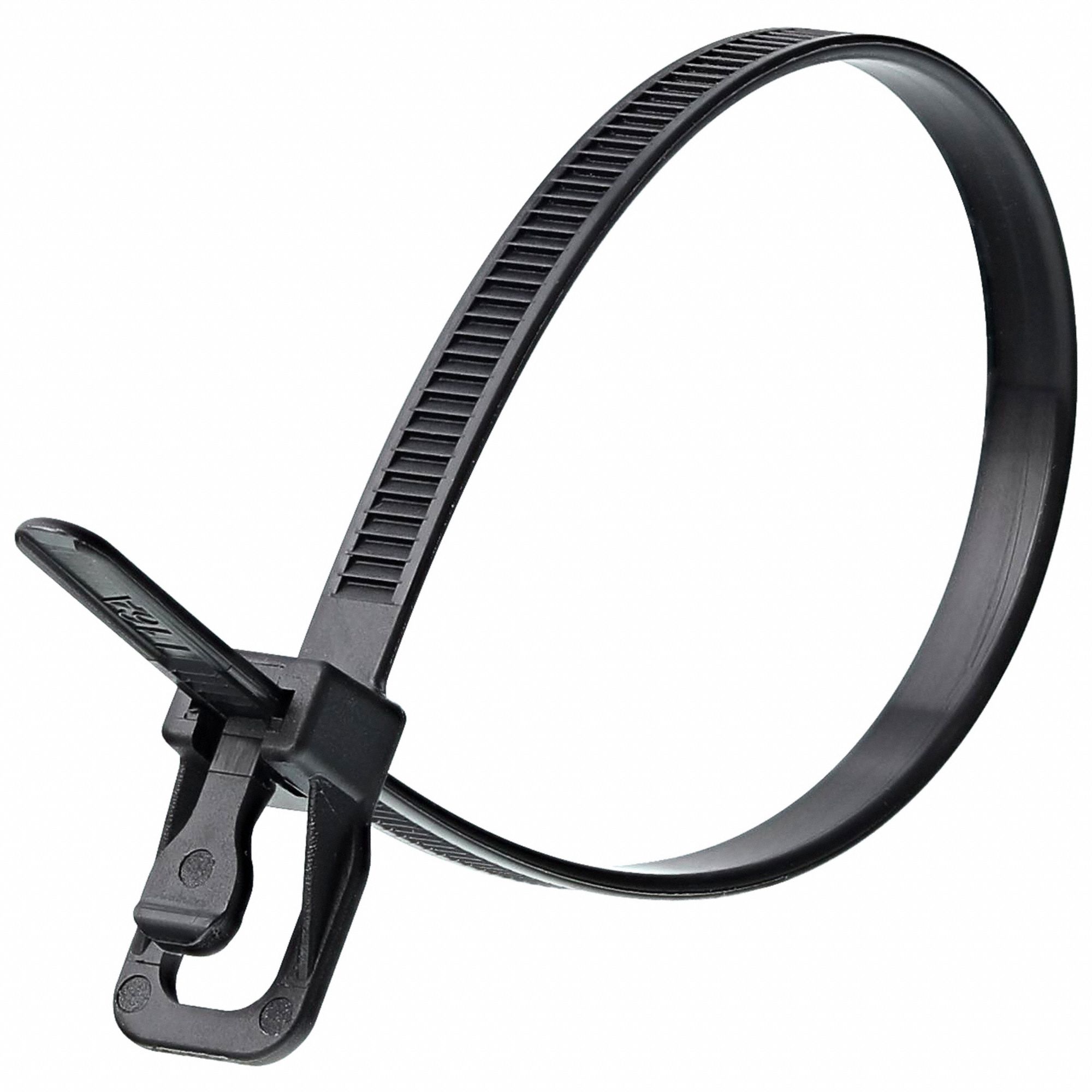 Releasable Cable Tie: Black, 10 in Lg, Outdoor Use, Max. 71 mm Bundle Dia., 100 PK