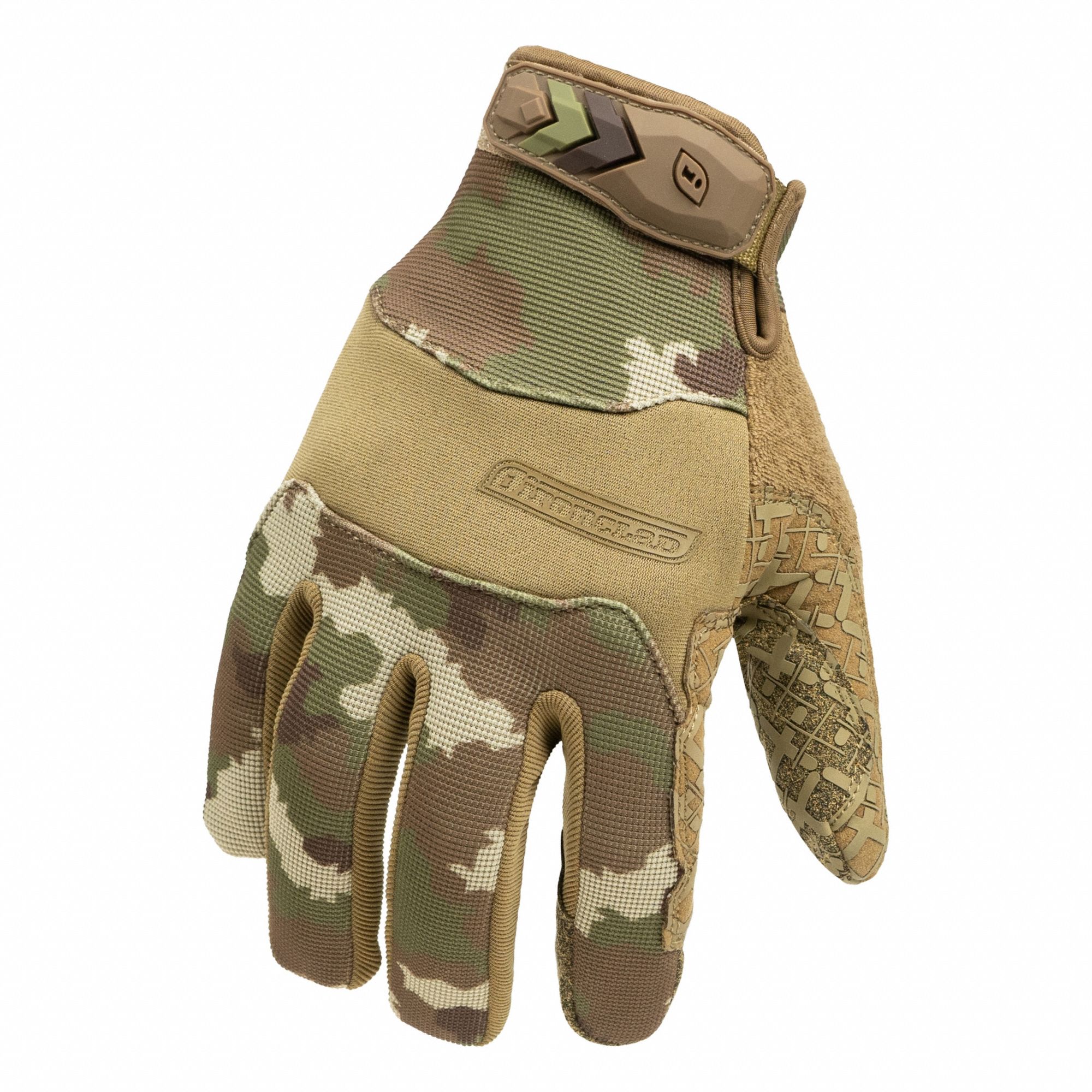 Tactical Grip Gloves: 2XL, Camouflage, Synthetic Suede, ANSI/ISEA Cut Level A1, 1 PR