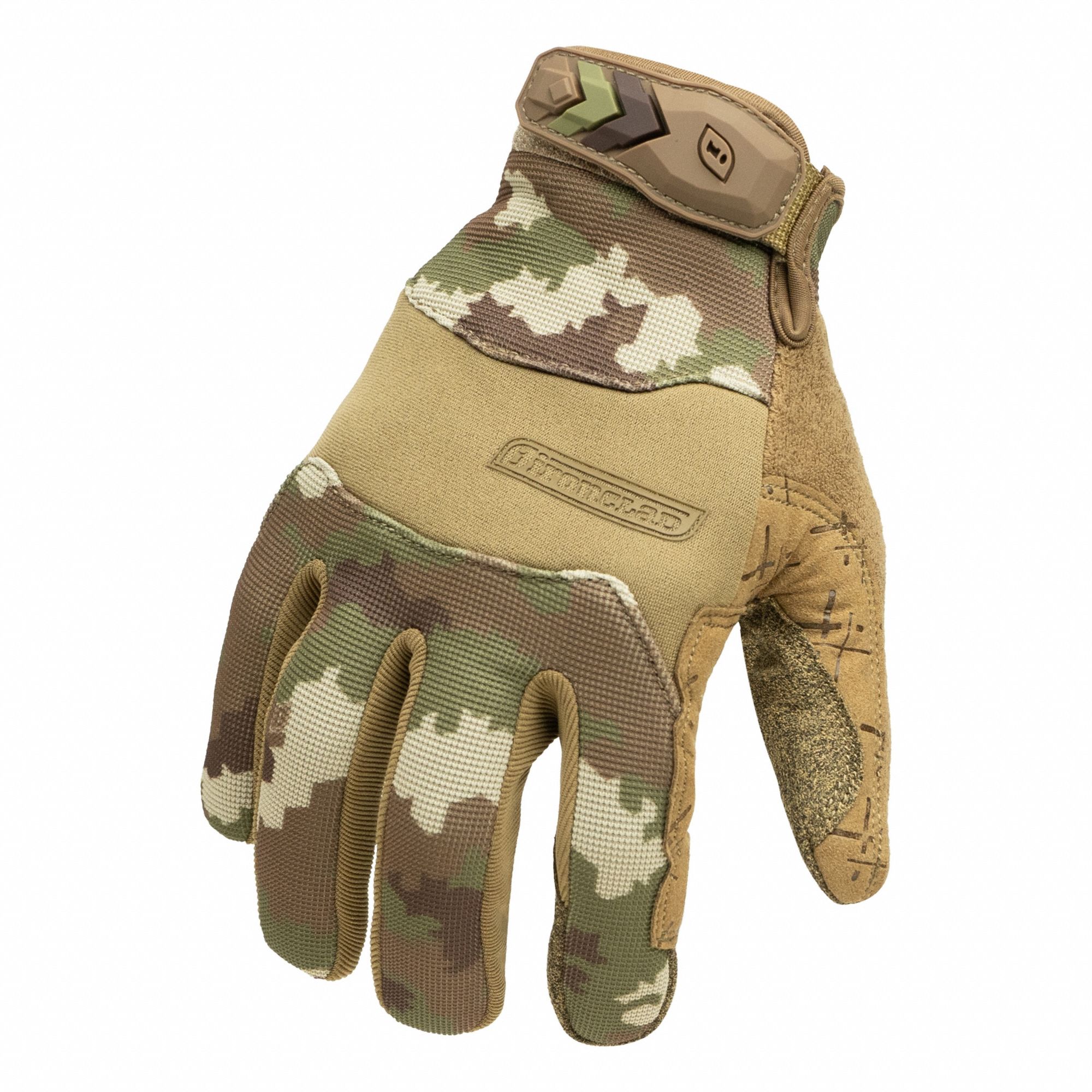 Tactical Pro Gloves: M, Camouflage, Synthetic Suede, ANSI/ISEA Cut Level A1, 1 PR