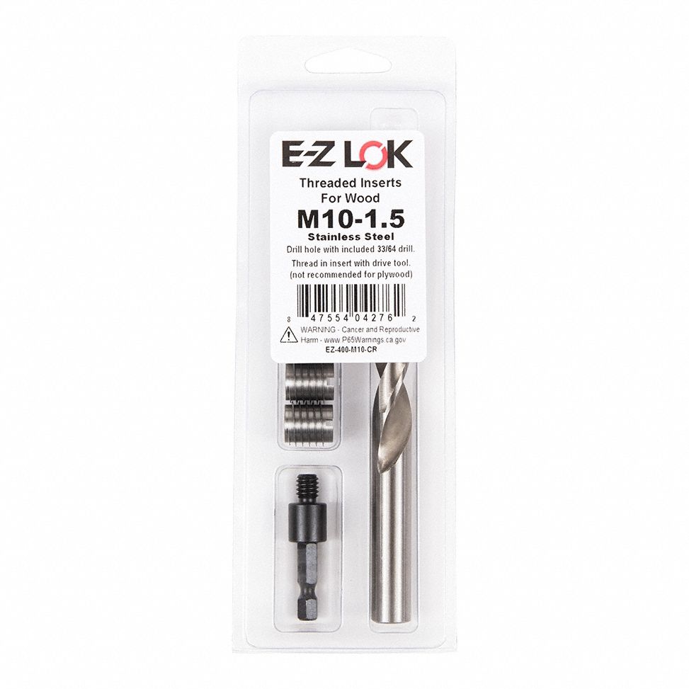 Knife Thread Insert: M10-1.50 Int Thrd Sz, 15.875 mm Overall Lg, 12.7 mm Dia, Stainless Steel, Plain