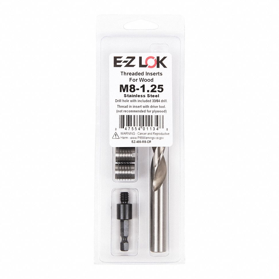 Knife Thread Insert: M8-1.25 Int Thrd Sz, 15.875 mm Overall Lg, 12.7 mm Dia, Stainless Steel, Plain