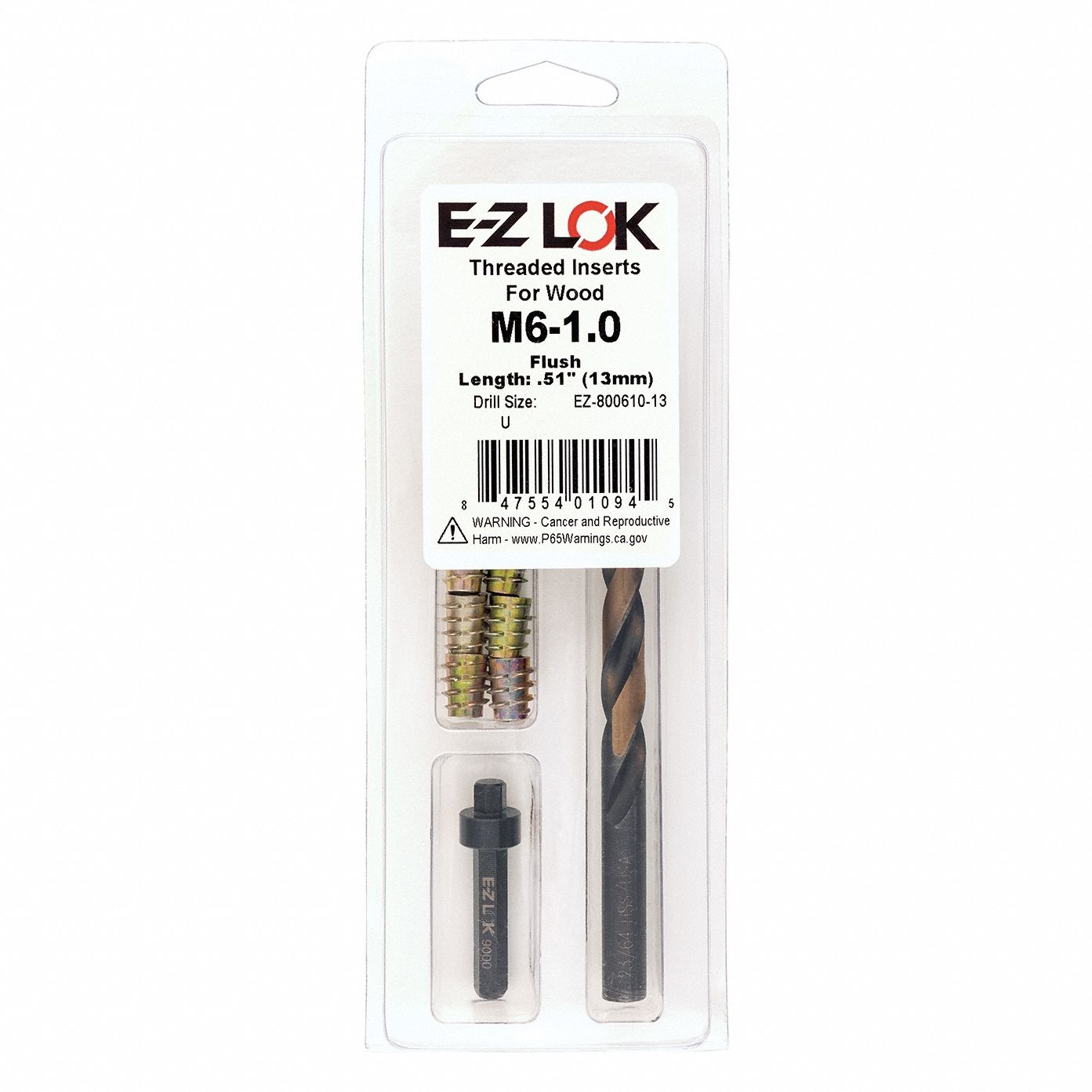 Thread Repair Kit: 12.954 mm Overall Lg, 6 mm Dia, Zinc