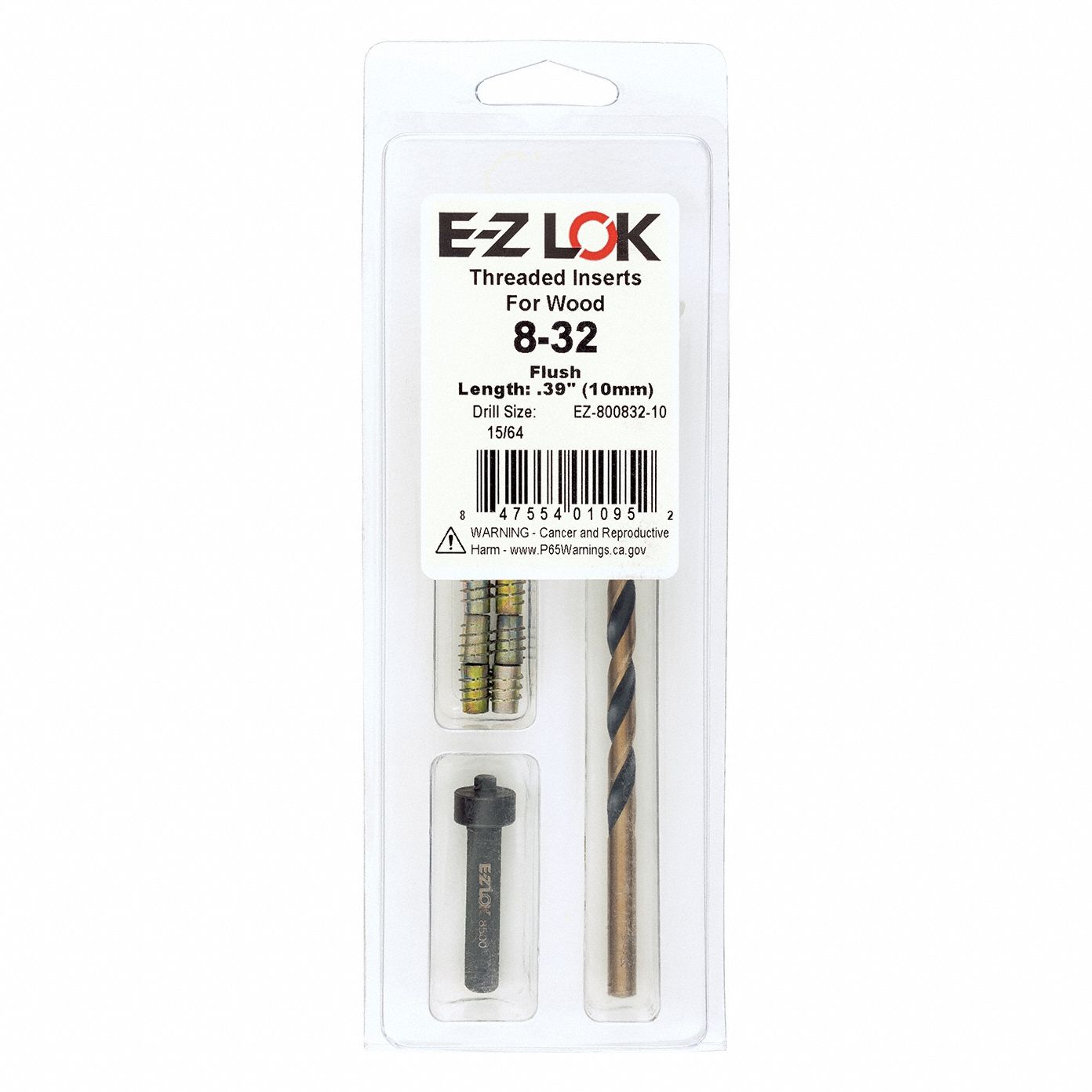 Thread Repair Kit: 25/64 in Overall Lg, 17/64 in Dia, Zinc
