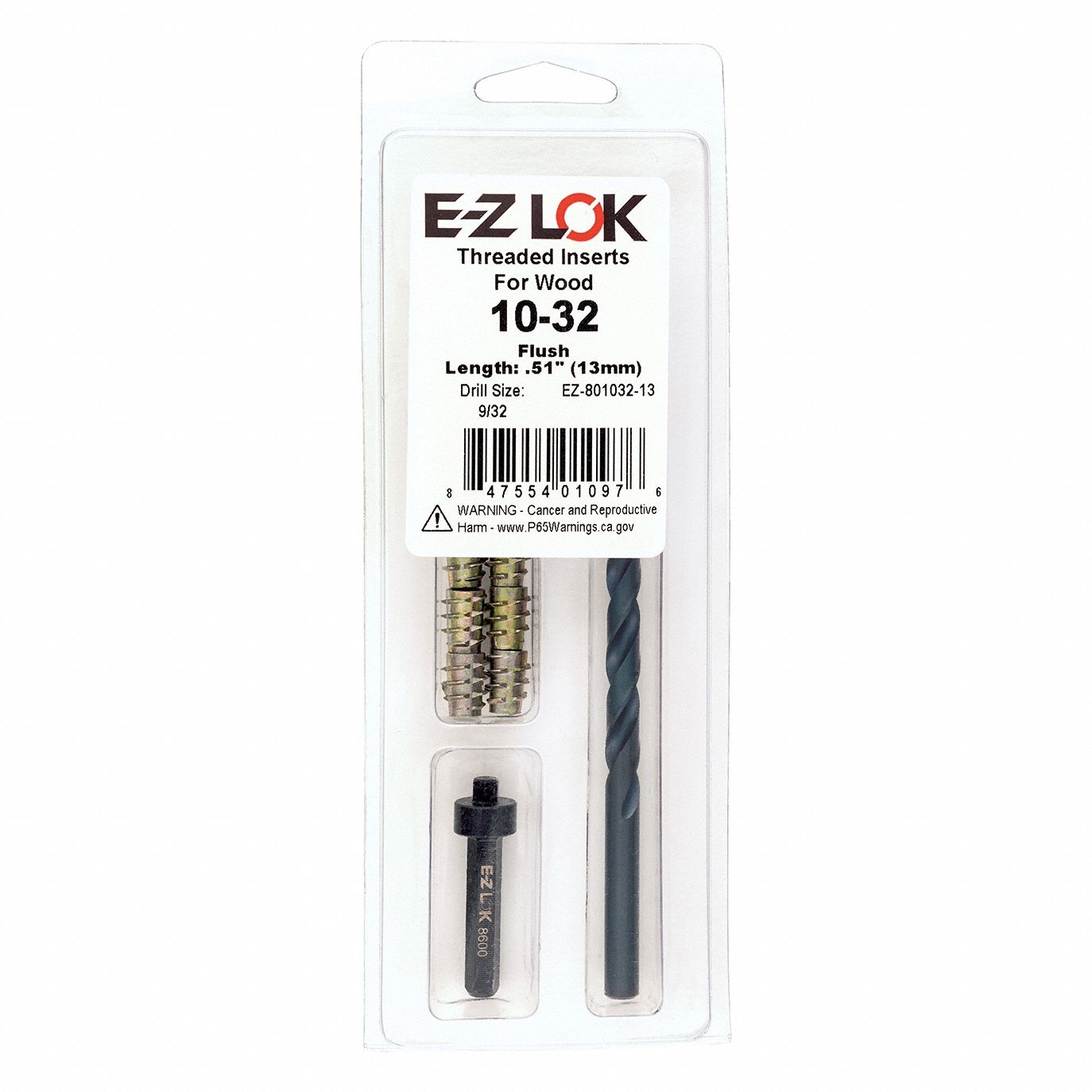 Thread Repair Kit: 33/64 in Overall Lg, 27/64 in Dia, Zinc